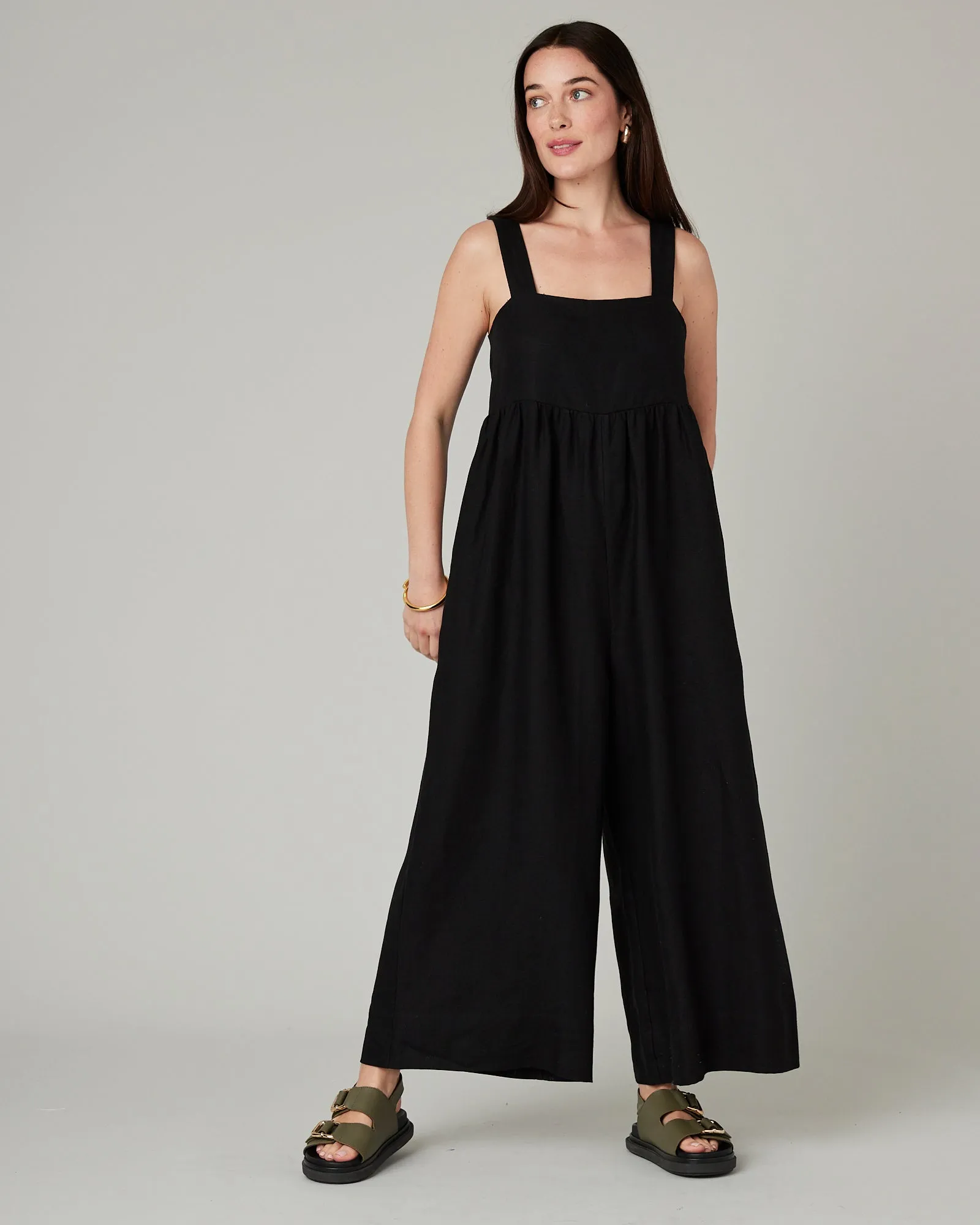 Cari Black Linen Jumpsuit sold by Beyond Nine