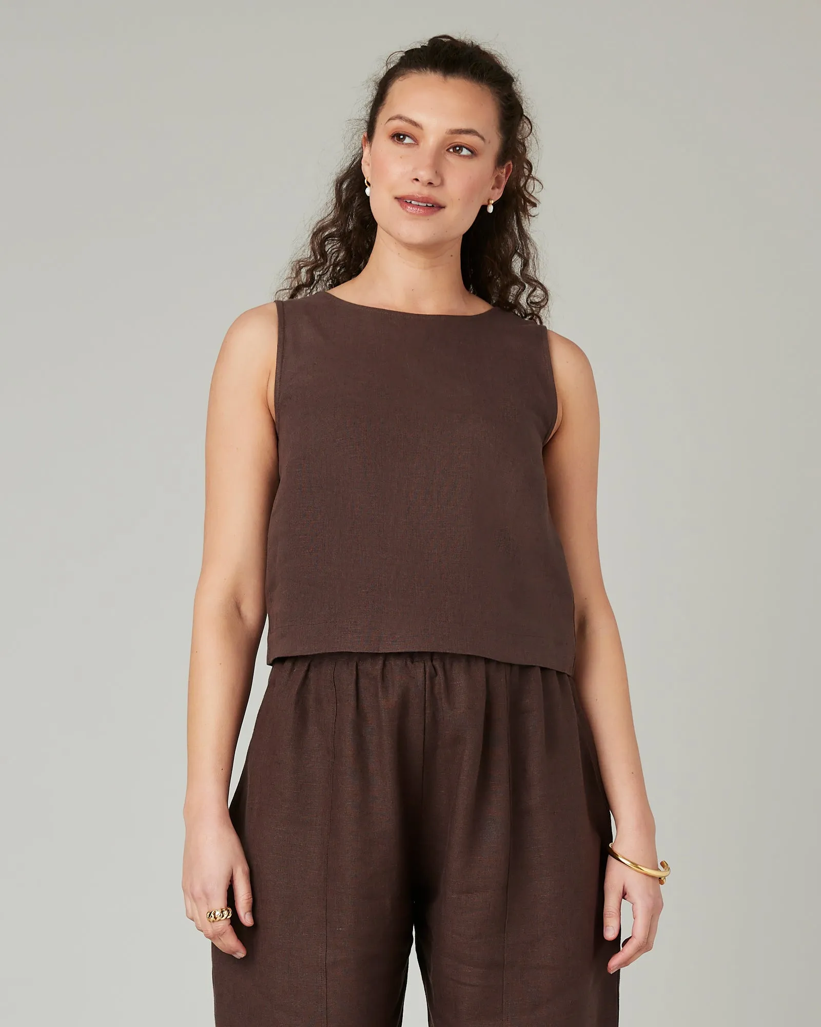 Esme Chocolate Linen Top sold by Beyond Nine