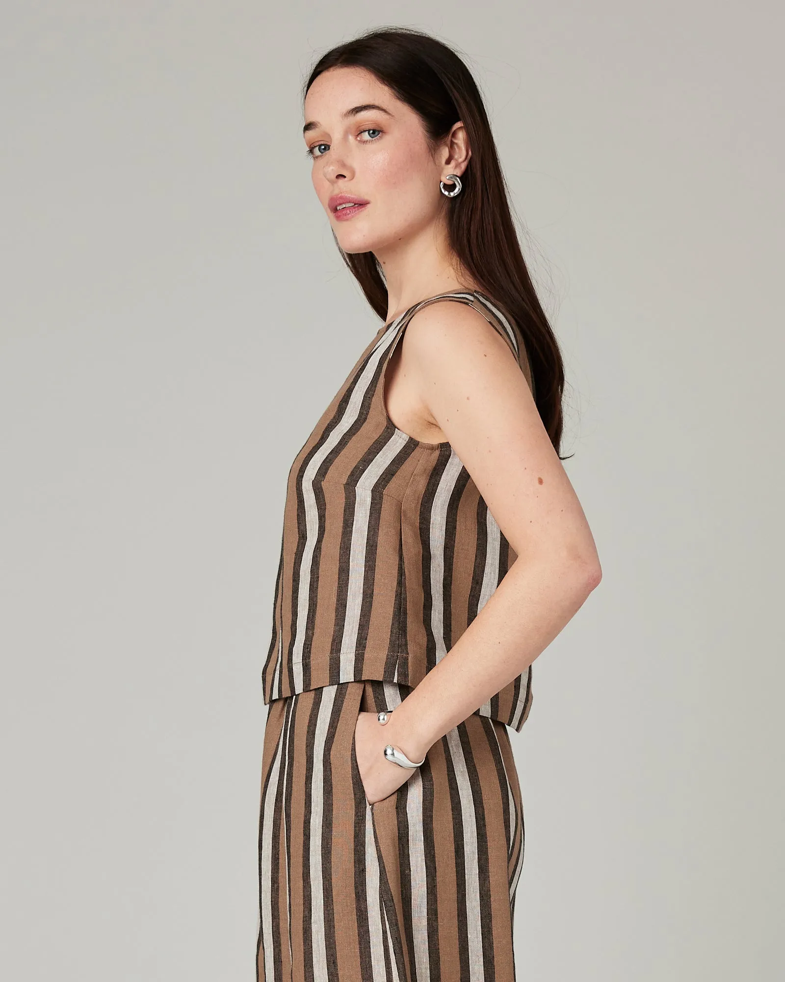 Esme Pecan Stripe Linen Top sold by Beyond Nine product image thumbnail 2