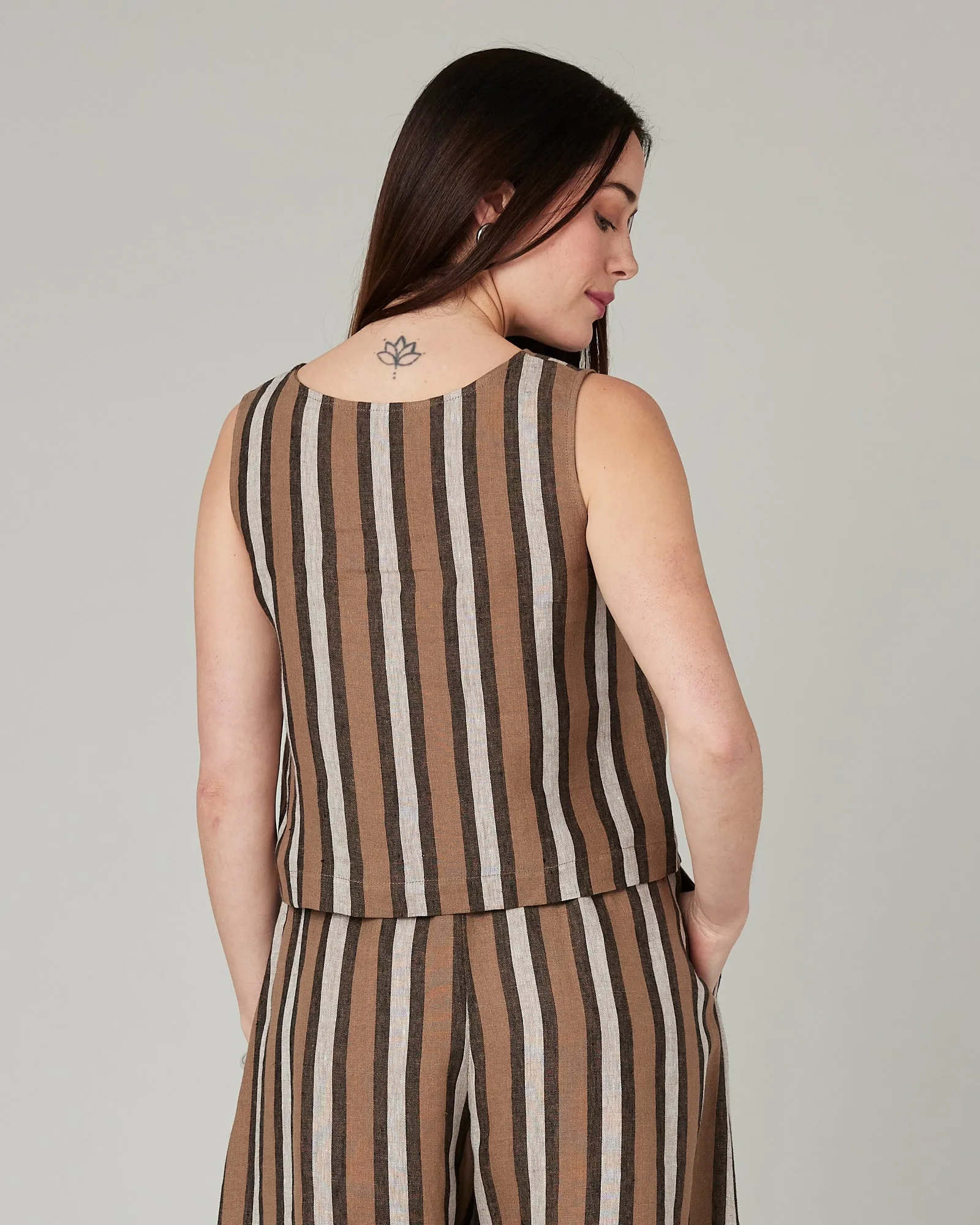 Esme Pecan Stripe Linen Top sold by Beyond Nine product image thumbnail 3