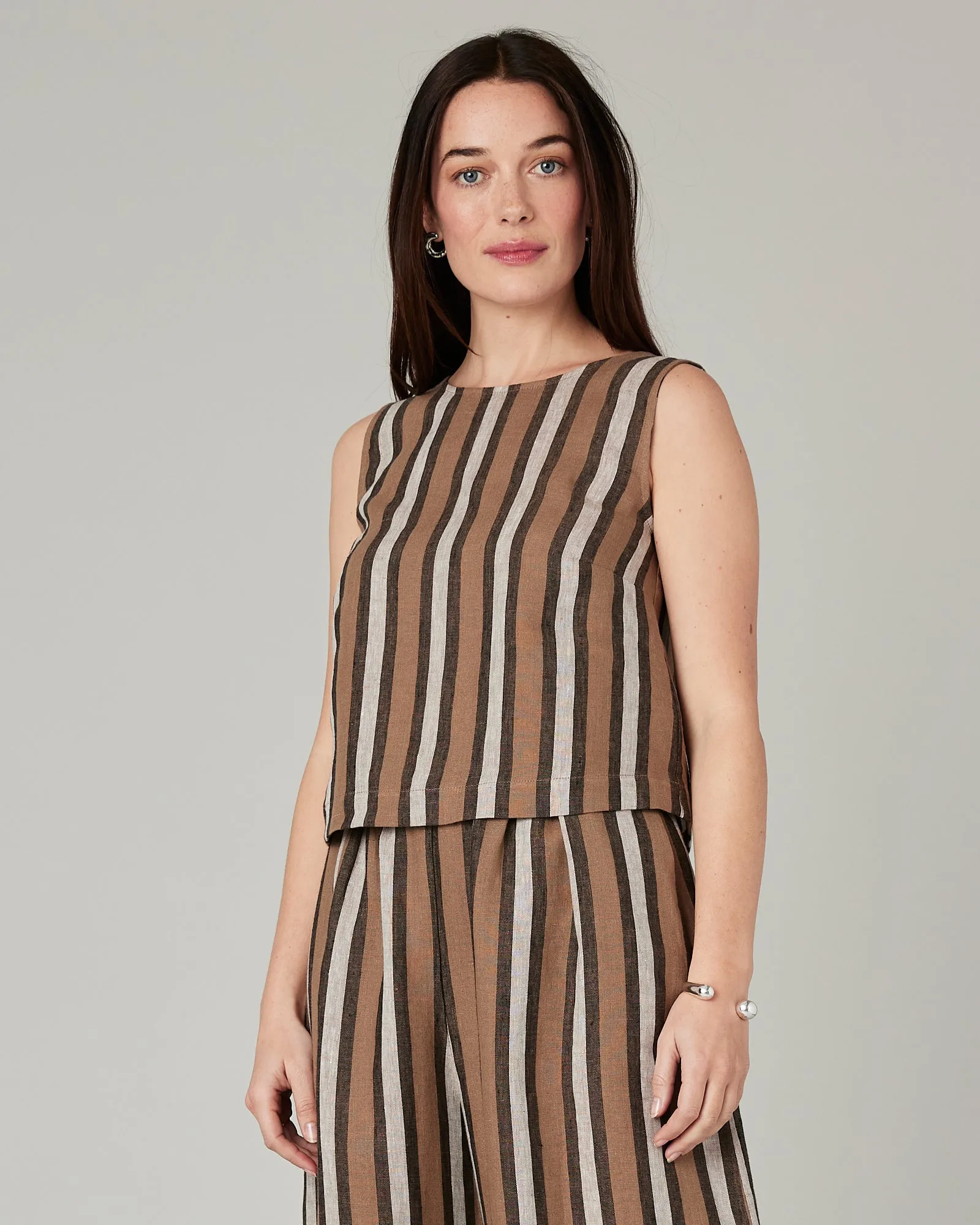 Esme Pecan Stripe Linen Top sold by Beyond Nine