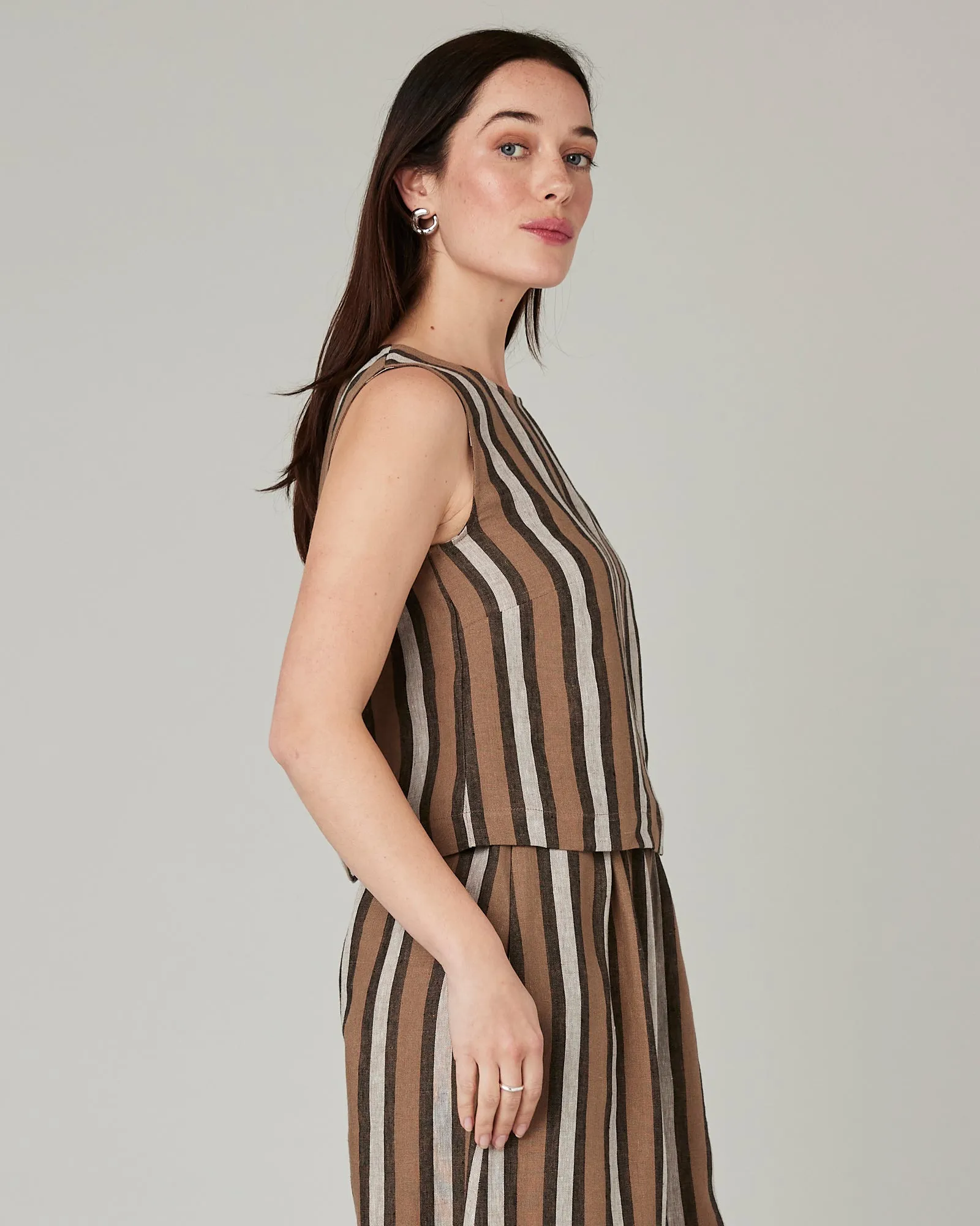Esme Pecan Stripe Linen Top sold by Beyond Nine product image thumbnail 4
