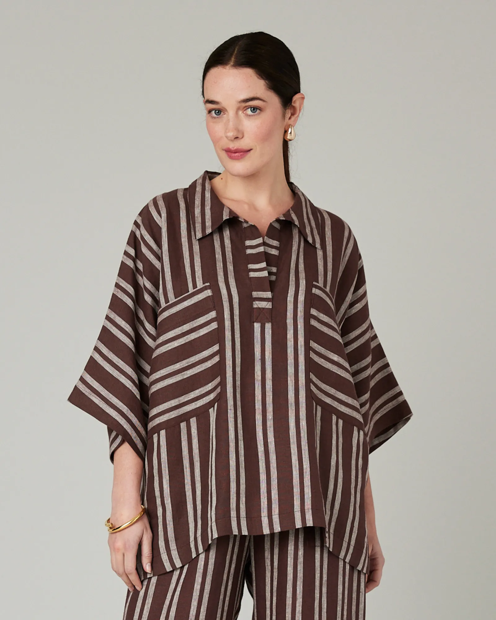 Cara Coconut Stripe Linen Shirt sold by Beyond Nine