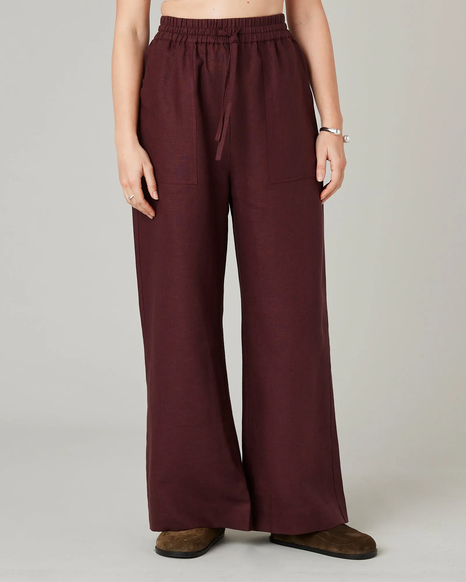 Lexi Burgundy Linen Trousers sold by Beyond Nine