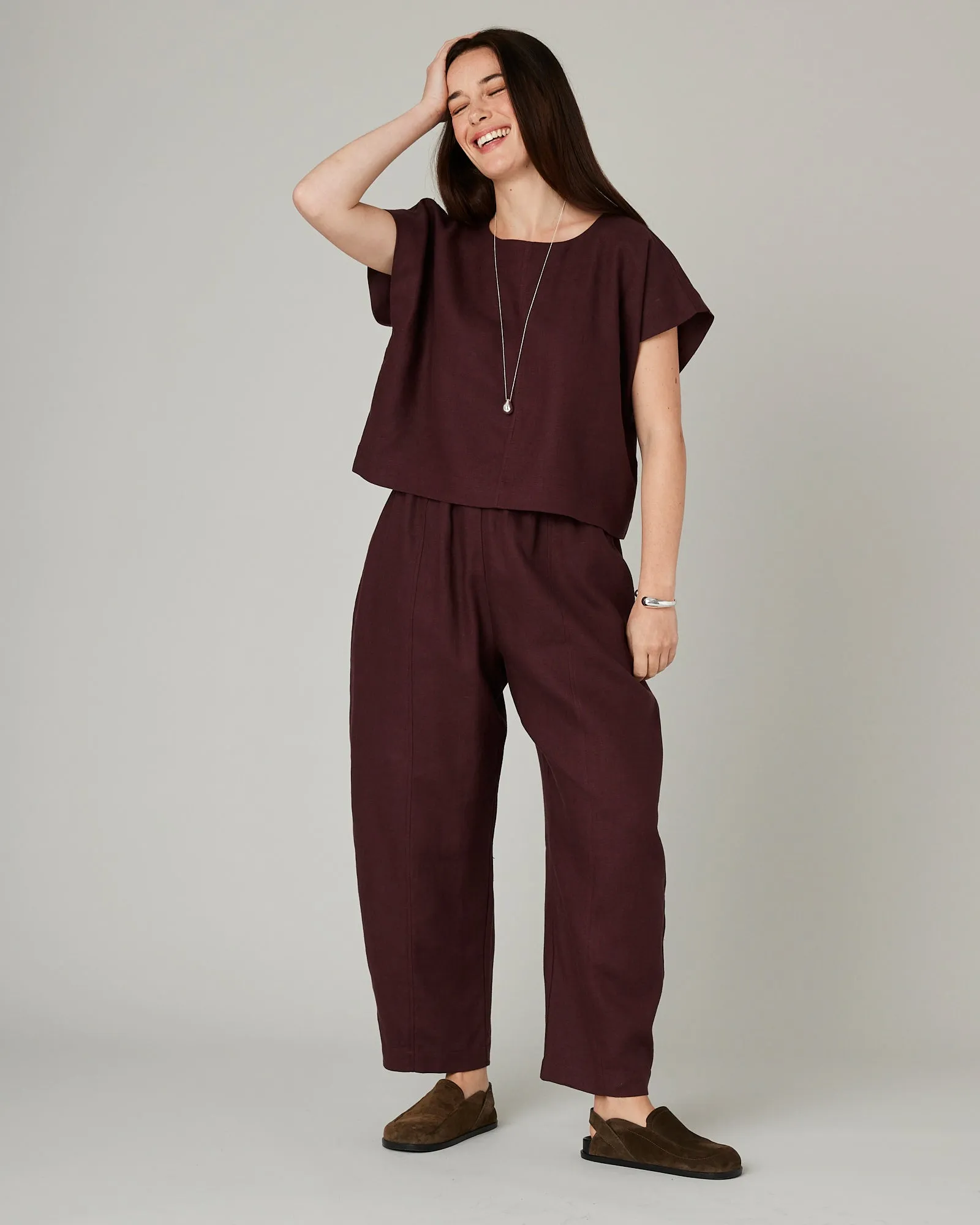 Mabel Burgundy Linen Trousers sold by Beyond Nine product image thumbnail 5