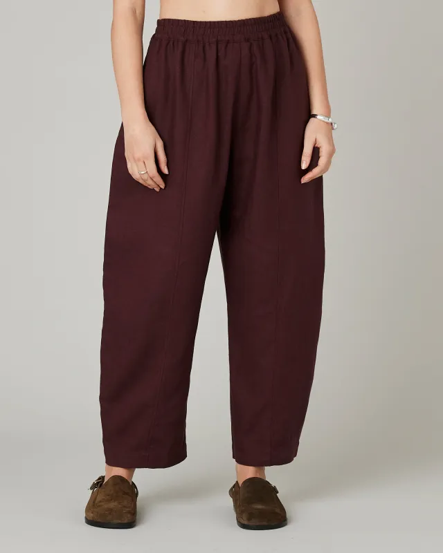 Mabel Burgundy Linen Trousers sold by Beyond Nine