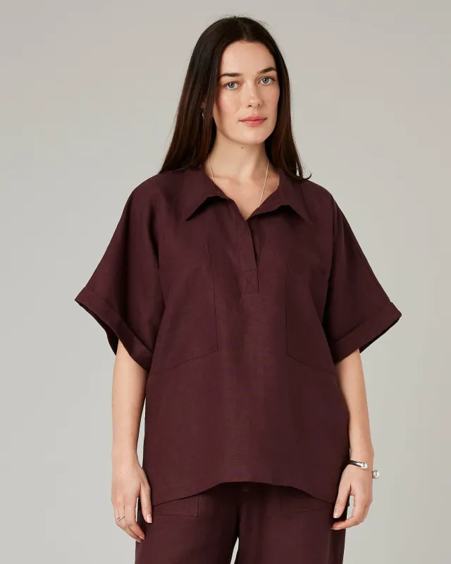 Cara Burgundy Linen Shirt sold by Beyond Nine