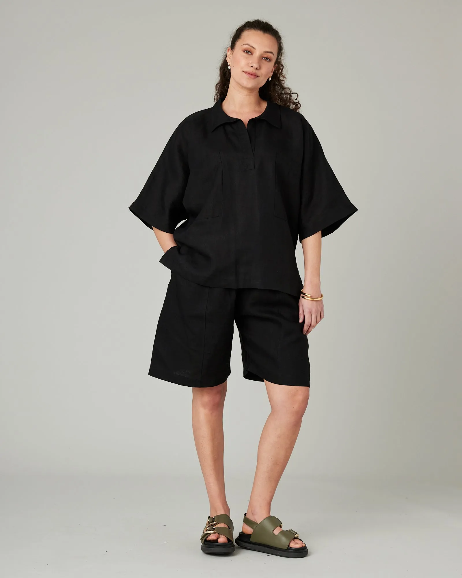 Liv Black Linen Shorts sold by Beyond Nine