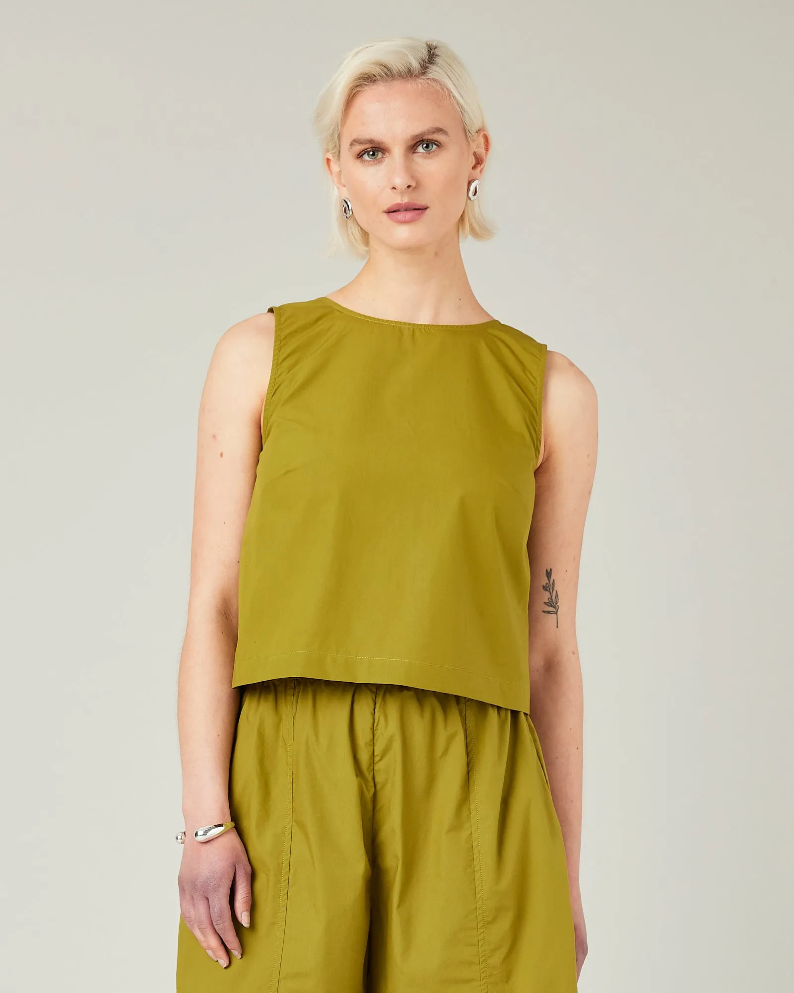 Esme Olive Cotton Poplin Top sold by Beyond Nine