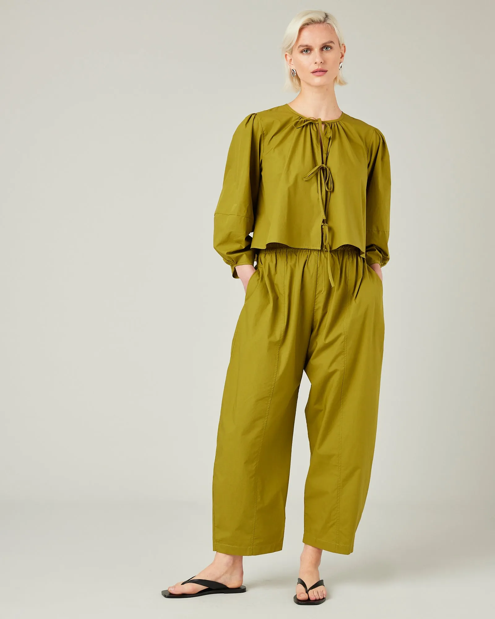 Mabel Olive Cotton Poplin Trousers sold by Beyond Nine product image thumbnail 2