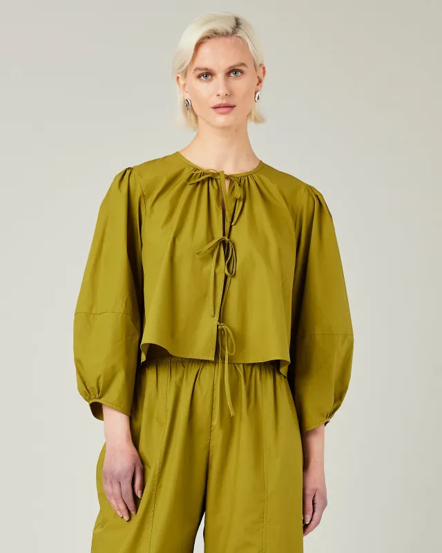 Fleur Olive Cotton Poplin Top sold by Beyond Nine
