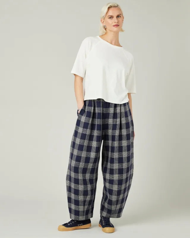 Daisy Navy Plaid Linen Trousers sold by Beyond Nine