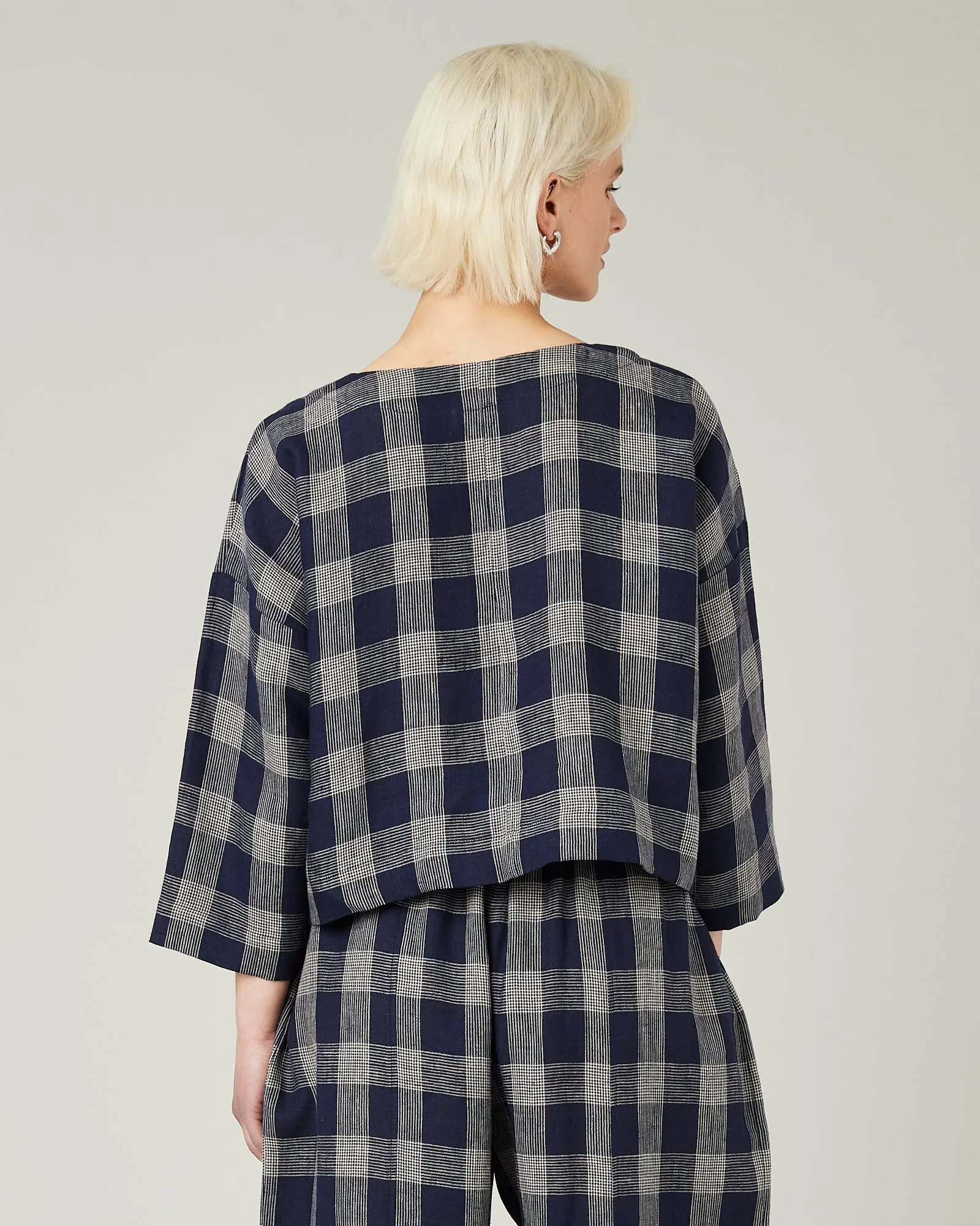 Lily Navy Plaid Linen Top sold by Beyond Nine product image thumbnail 3