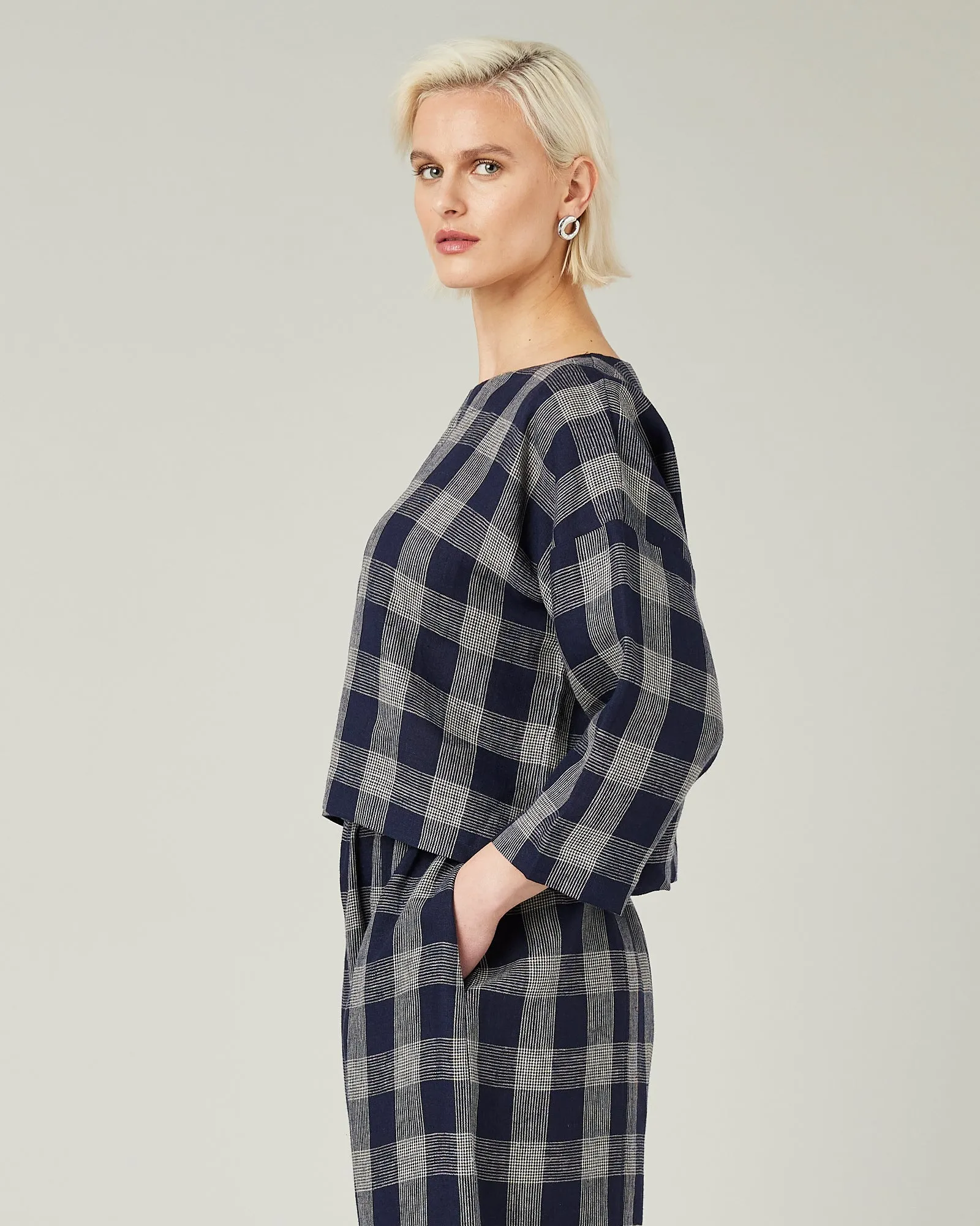 Lily Navy Plaid Linen Top sold by Beyond Nine product image thumbnail 2