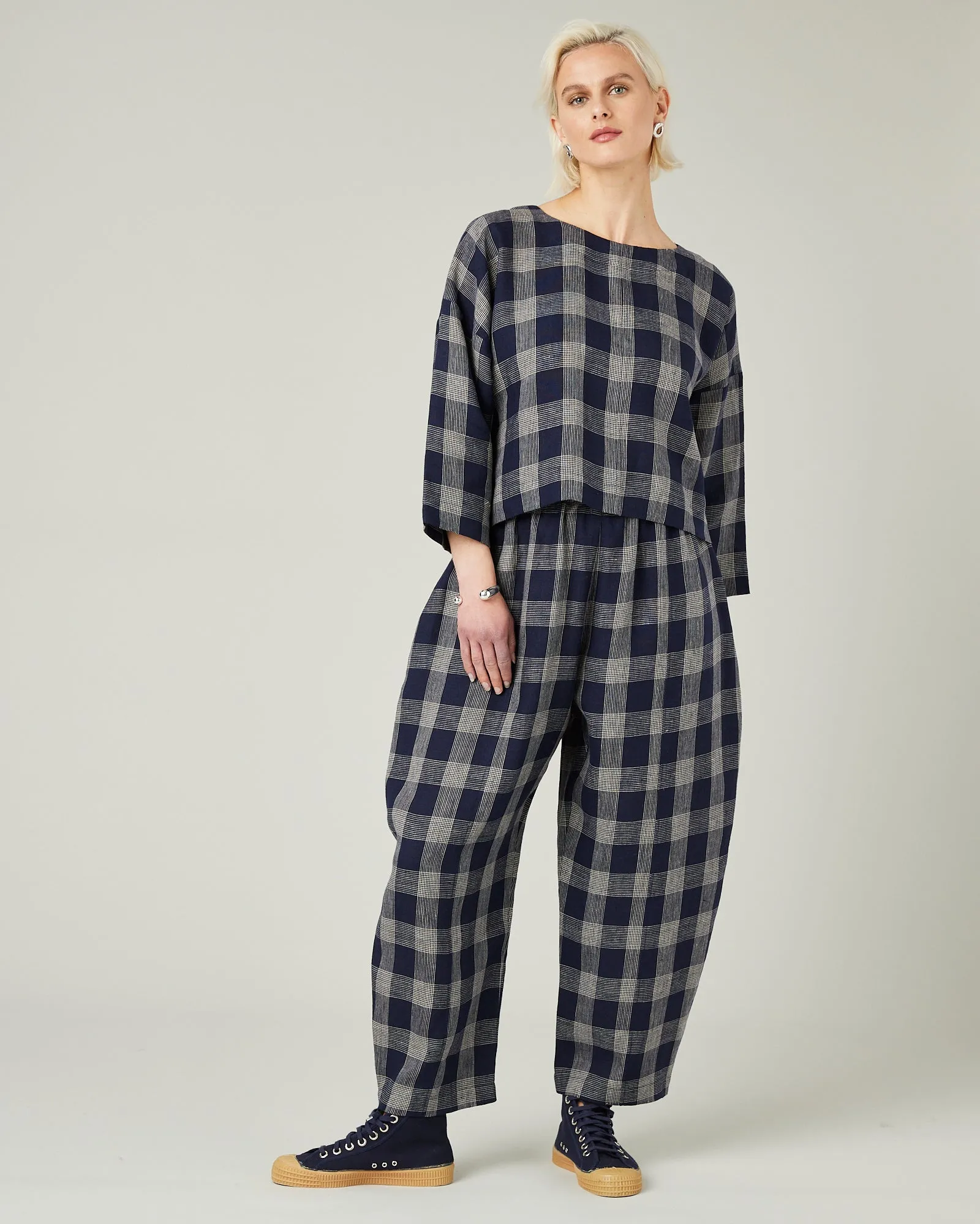 Lily Navy Plaid Linen Top sold by Beyond Nine product image thumbnail 5