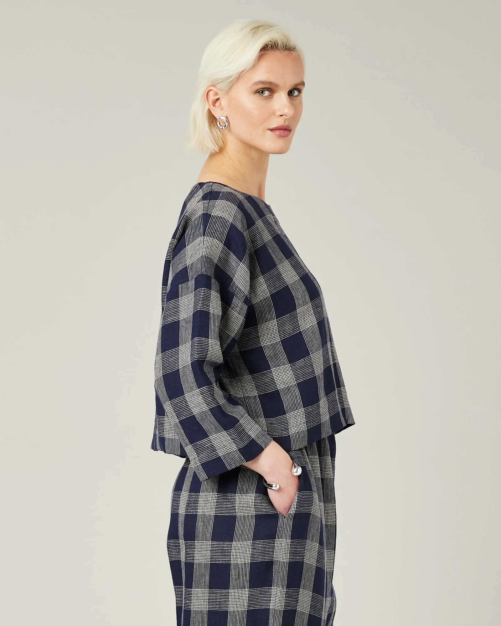 Lily Navy Plaid Linen Top sold by Beyond Nine product image thumbnail 4