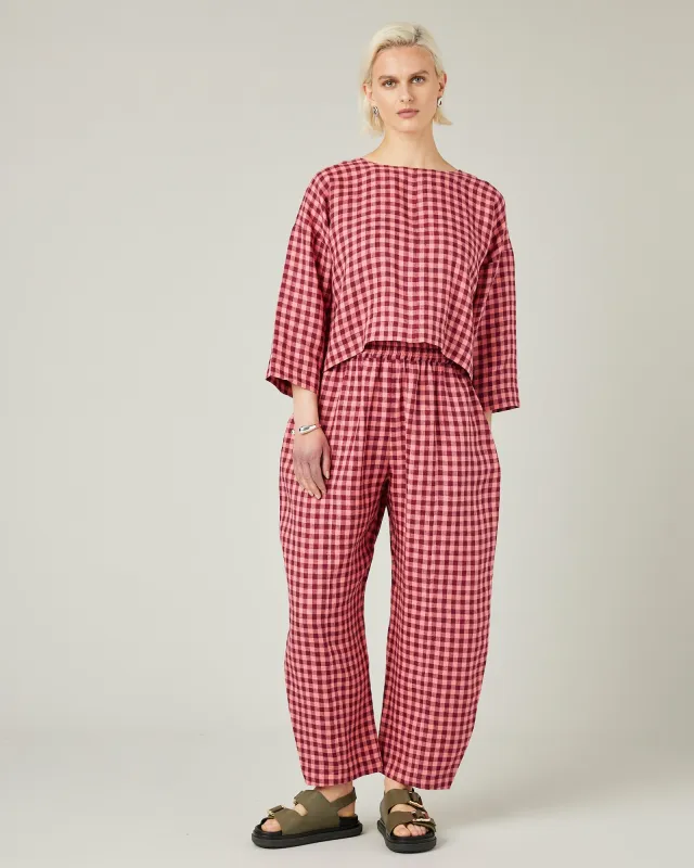 Mabel Blush Gingham Linen Trousers sold by Beyond Nine