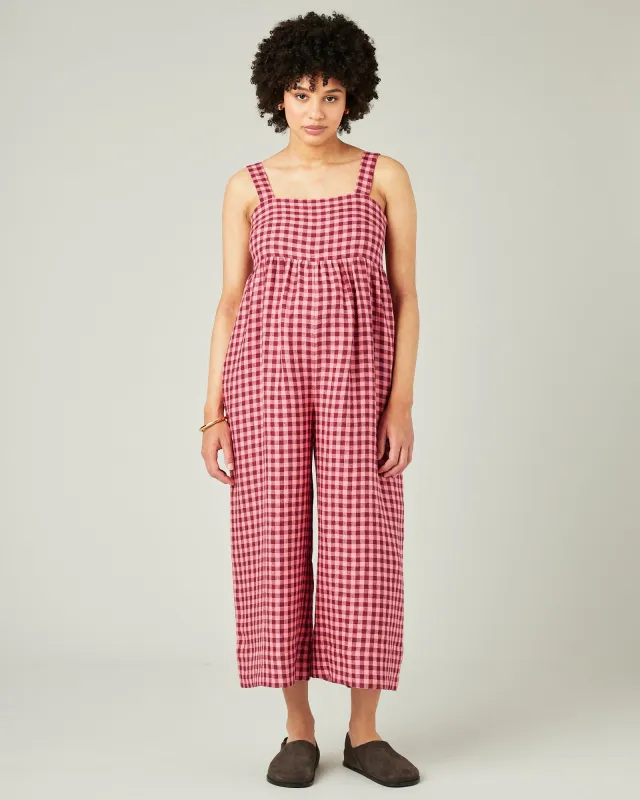 Cari Blush Gingham Linen Jumpsuit sold by Beyond Nine