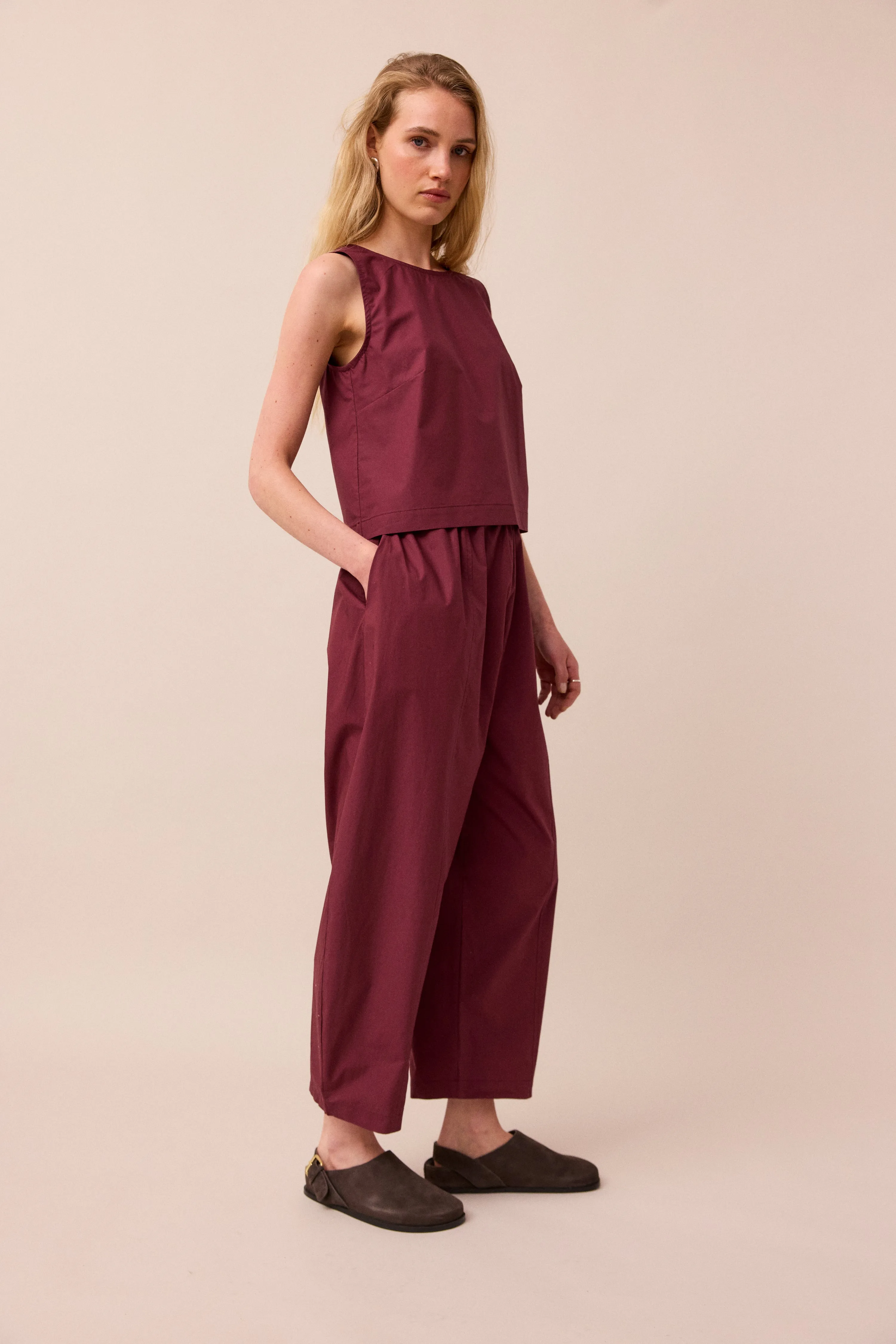 Mabel Bordeaux Cotton Poplin Trousers sold by Beyond Nine product image thumbnail 5