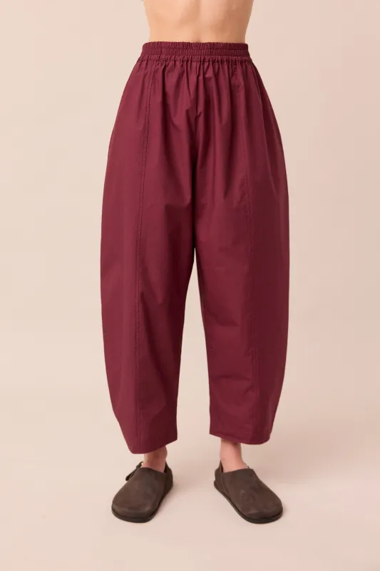 Mabel Bordeaux Cotton Poplin Trousers sold by Beyond Nine