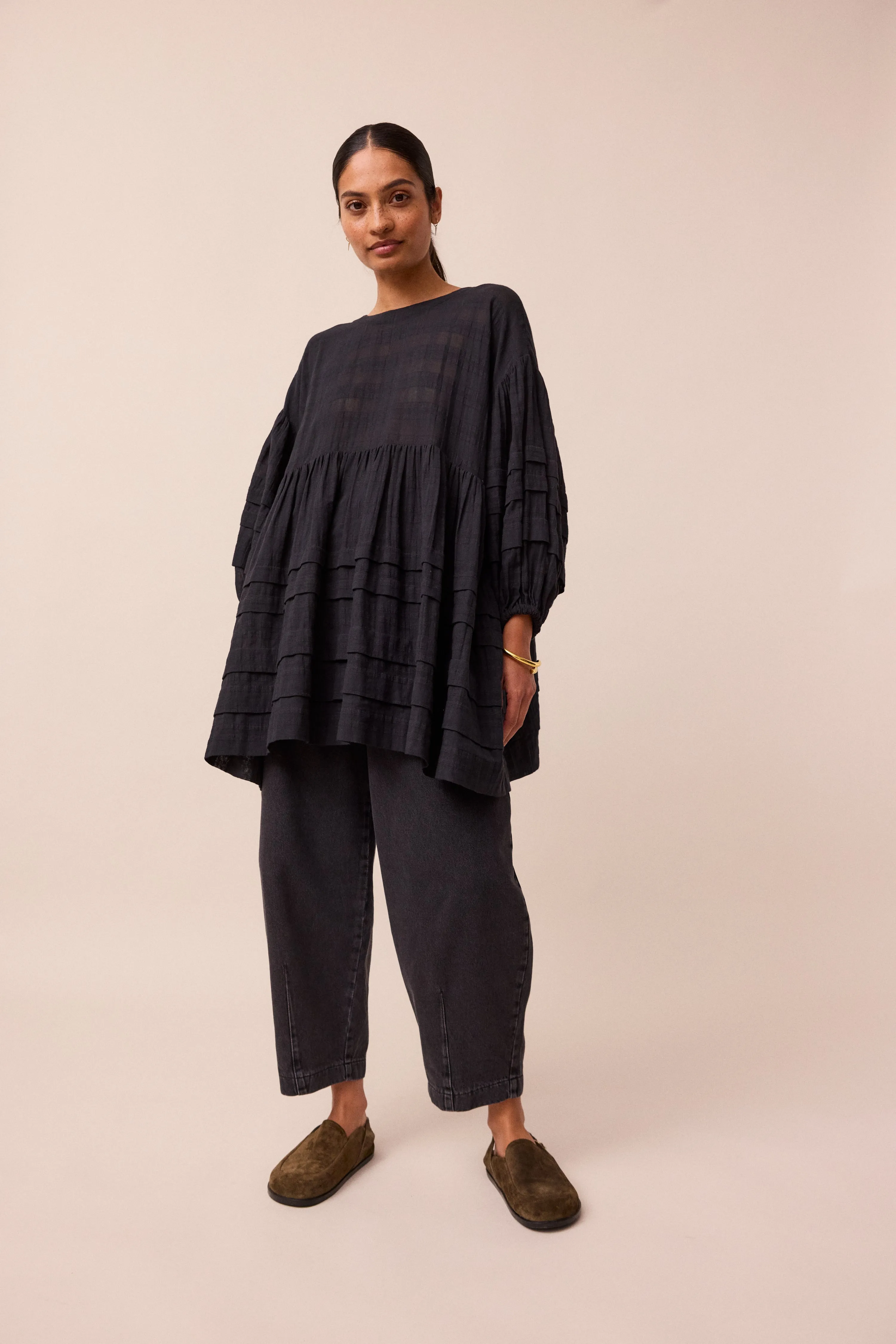 Nina Black Cotton Gauze Smock Dress sold by Beyond Nine product image thumbnail 2