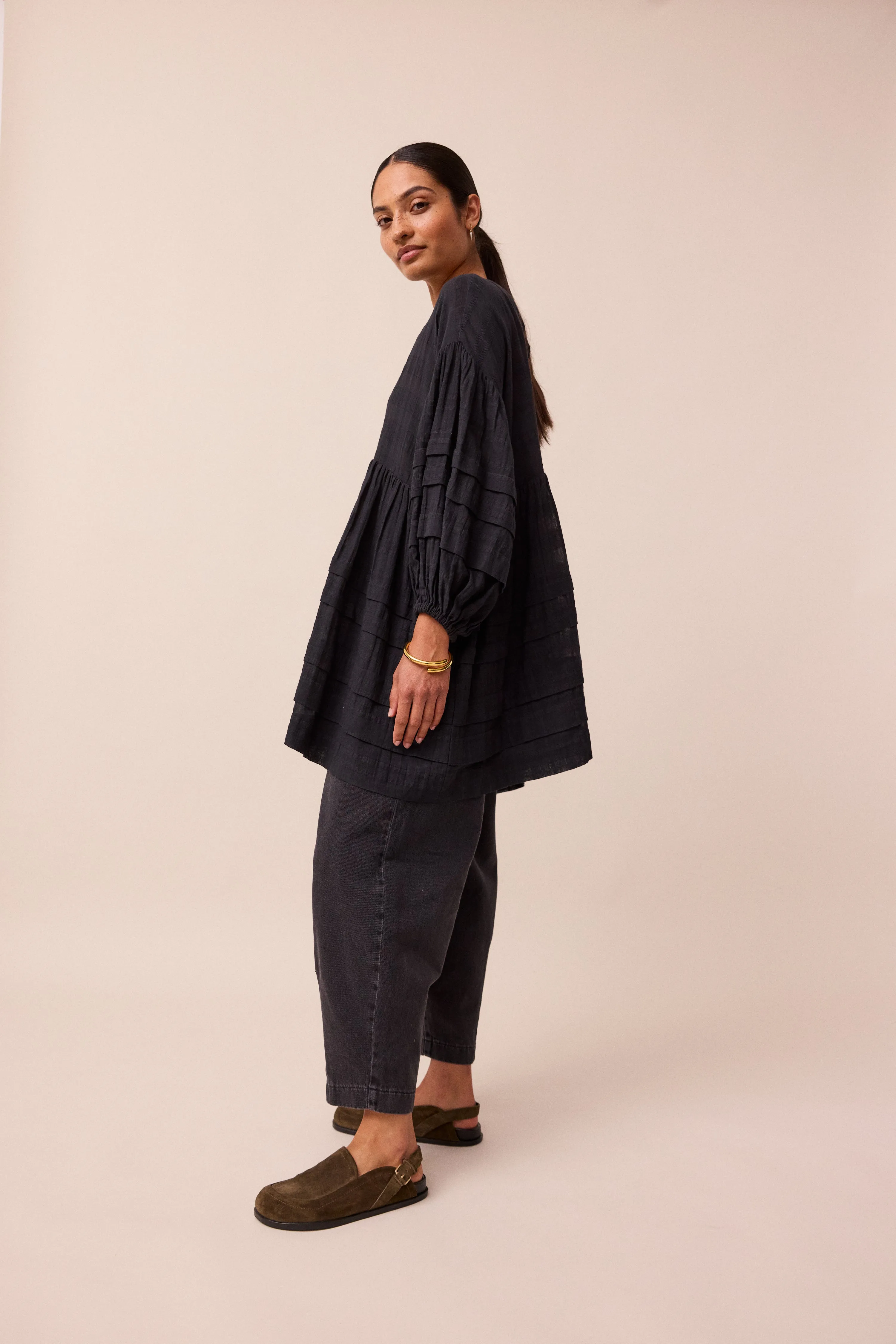 Nina Black Cotton Gauze Smock Dress sold by Beyond Nine product image thumbnail 5
