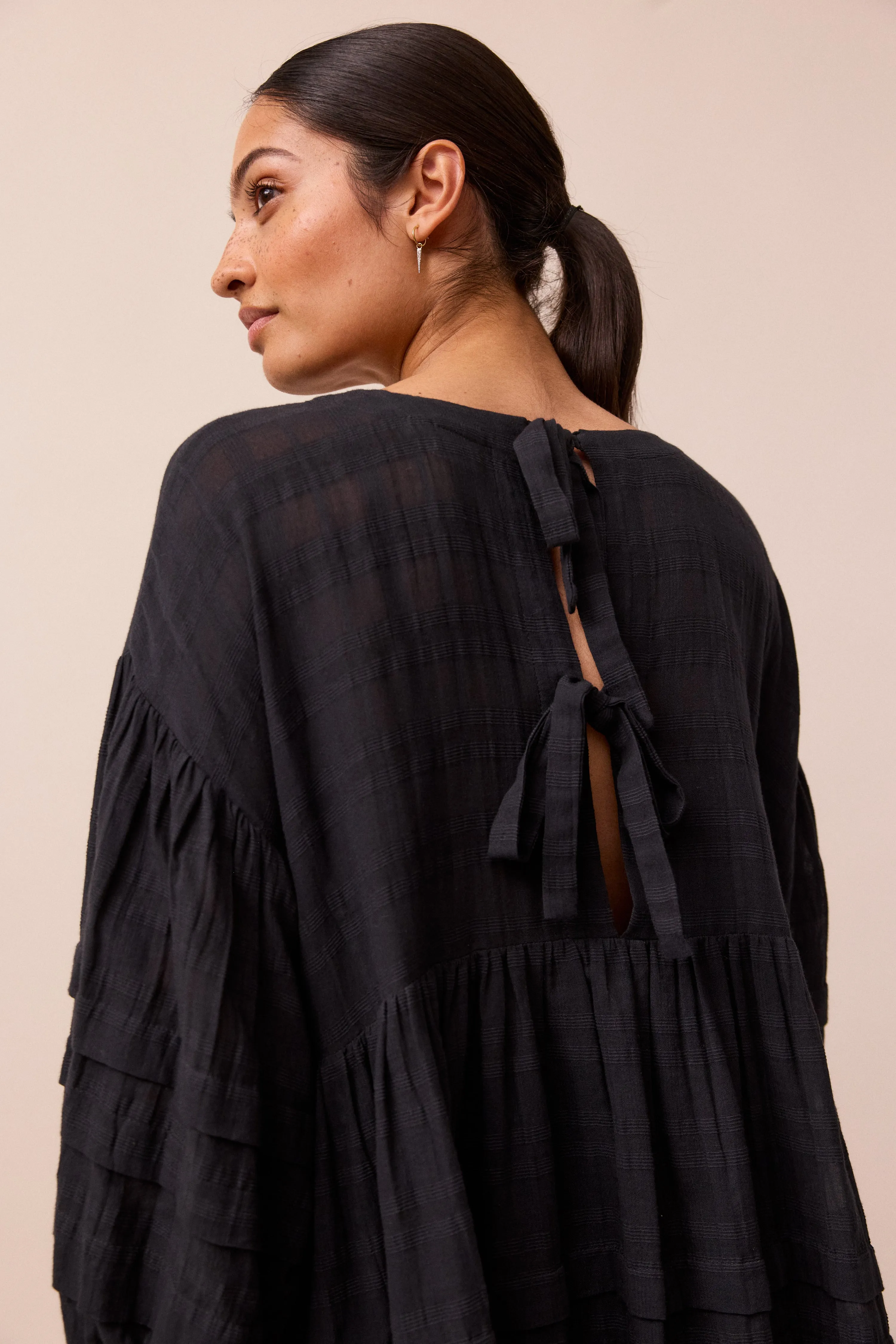 Nina Black Cotton Gauze Smock Dress sold by Beyond Nine product image thumbnail 4