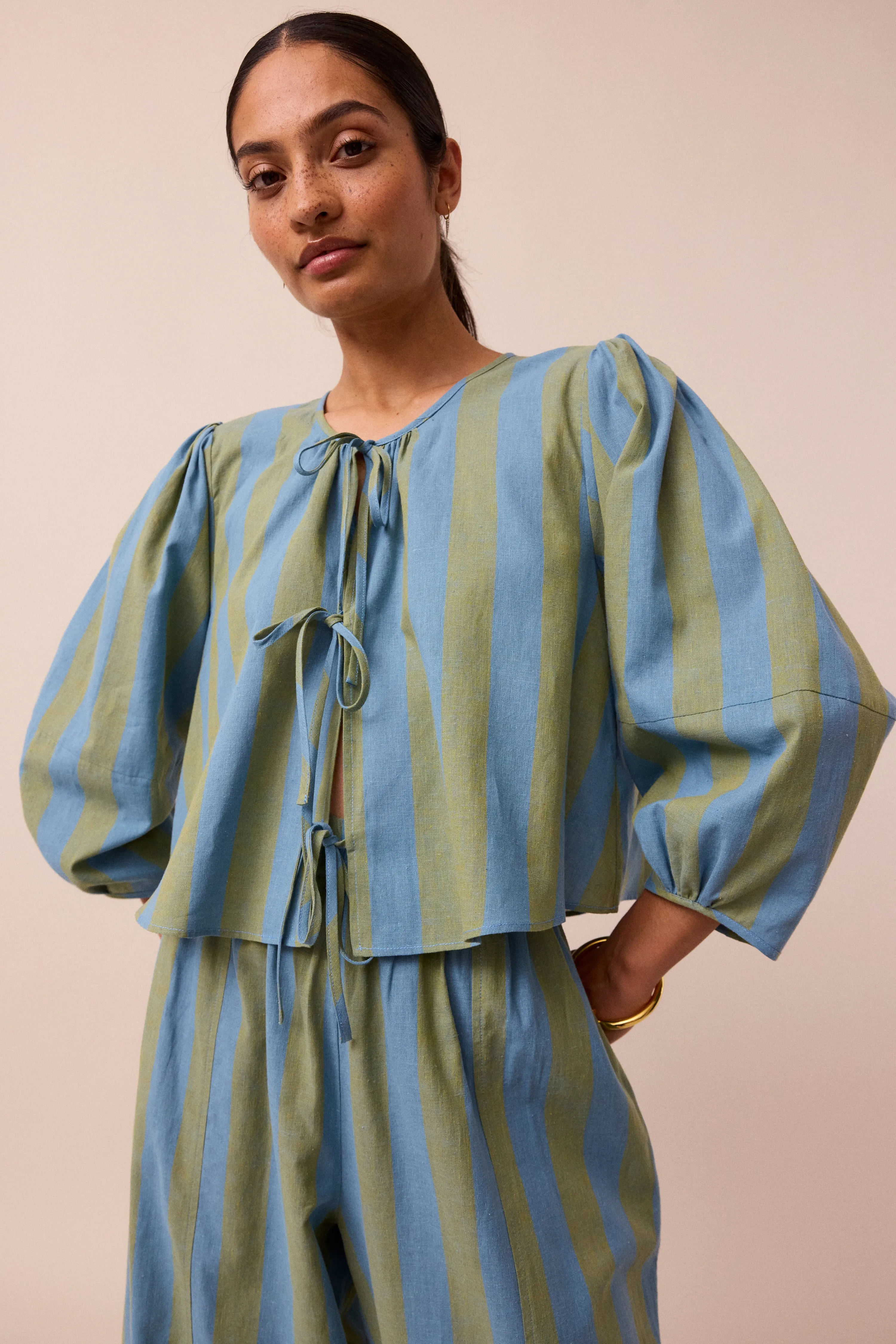 Fleur Willow Stripe Cotton Linen Top sold by Beyond Nine