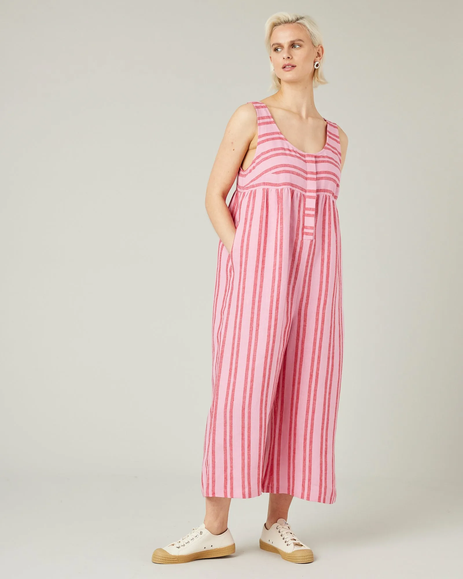 Savannah Blossom Stripe Linen Jumpsuit sold by Beyond Nine