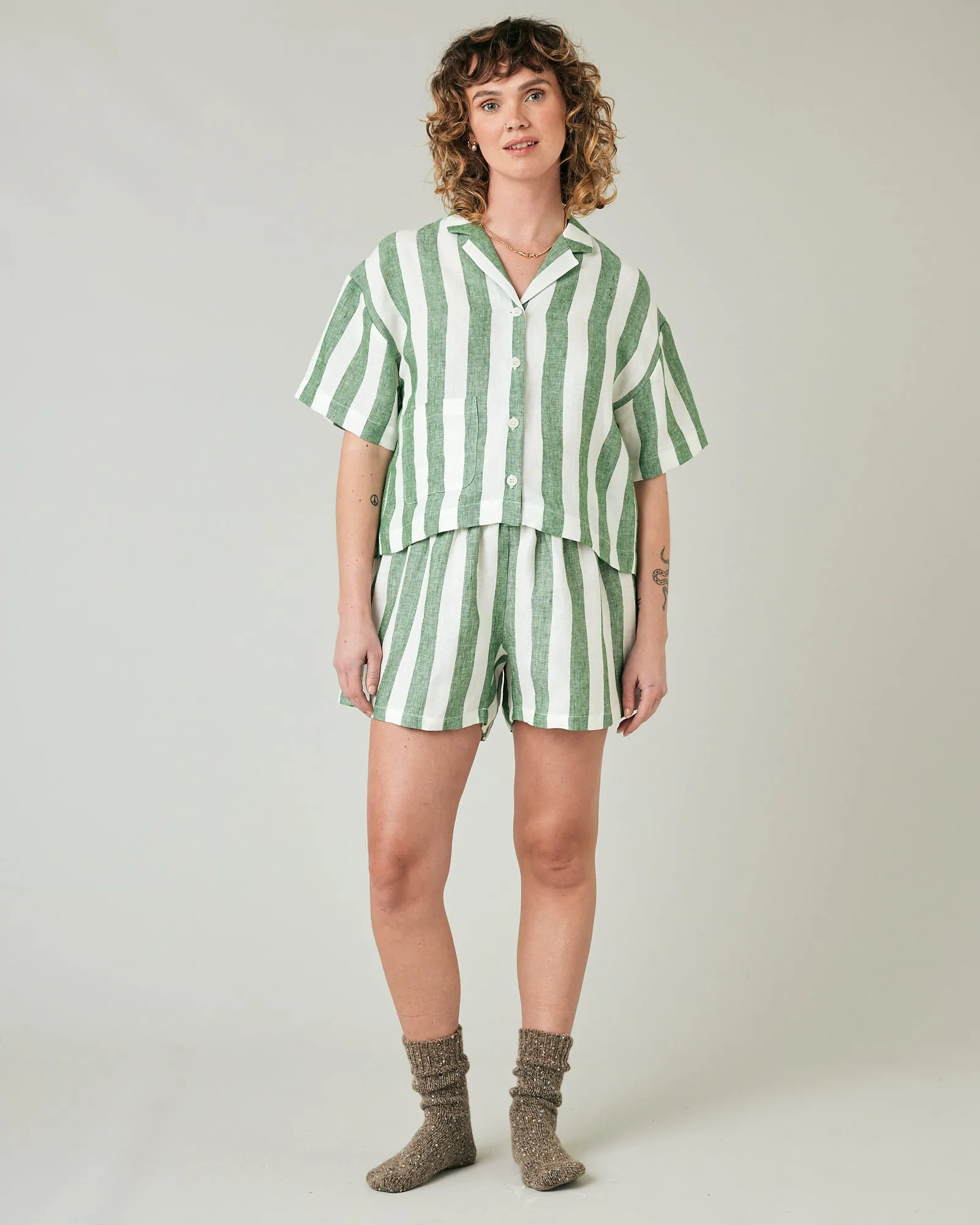 Wear Anywhere Clover Stripe Linen Shorts sold by Beyond Nine product image thumbnail 4