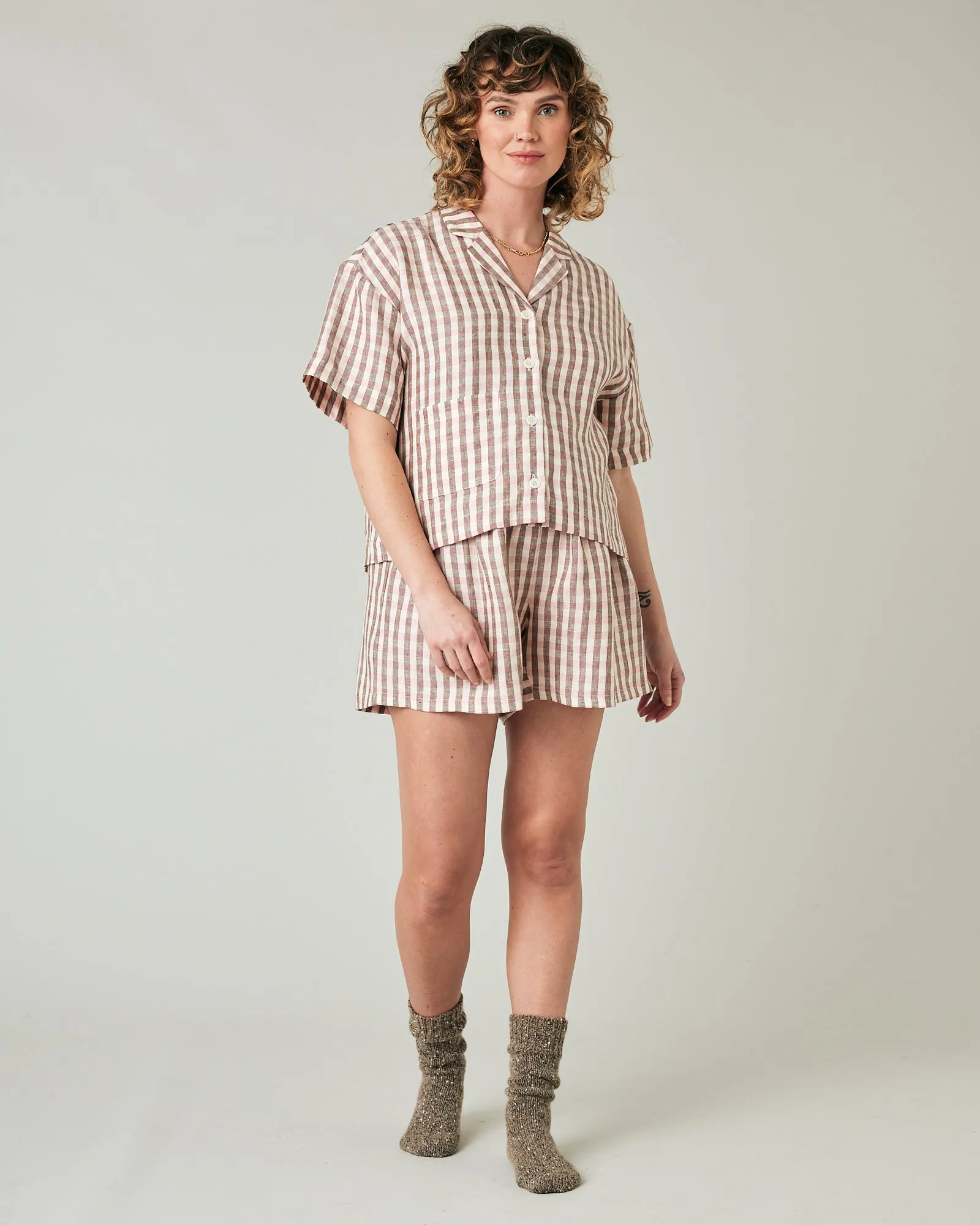 Wear Anywhere Neapolitan Check Linen Shorts sold by Beyond Nine product image thumbnail 2