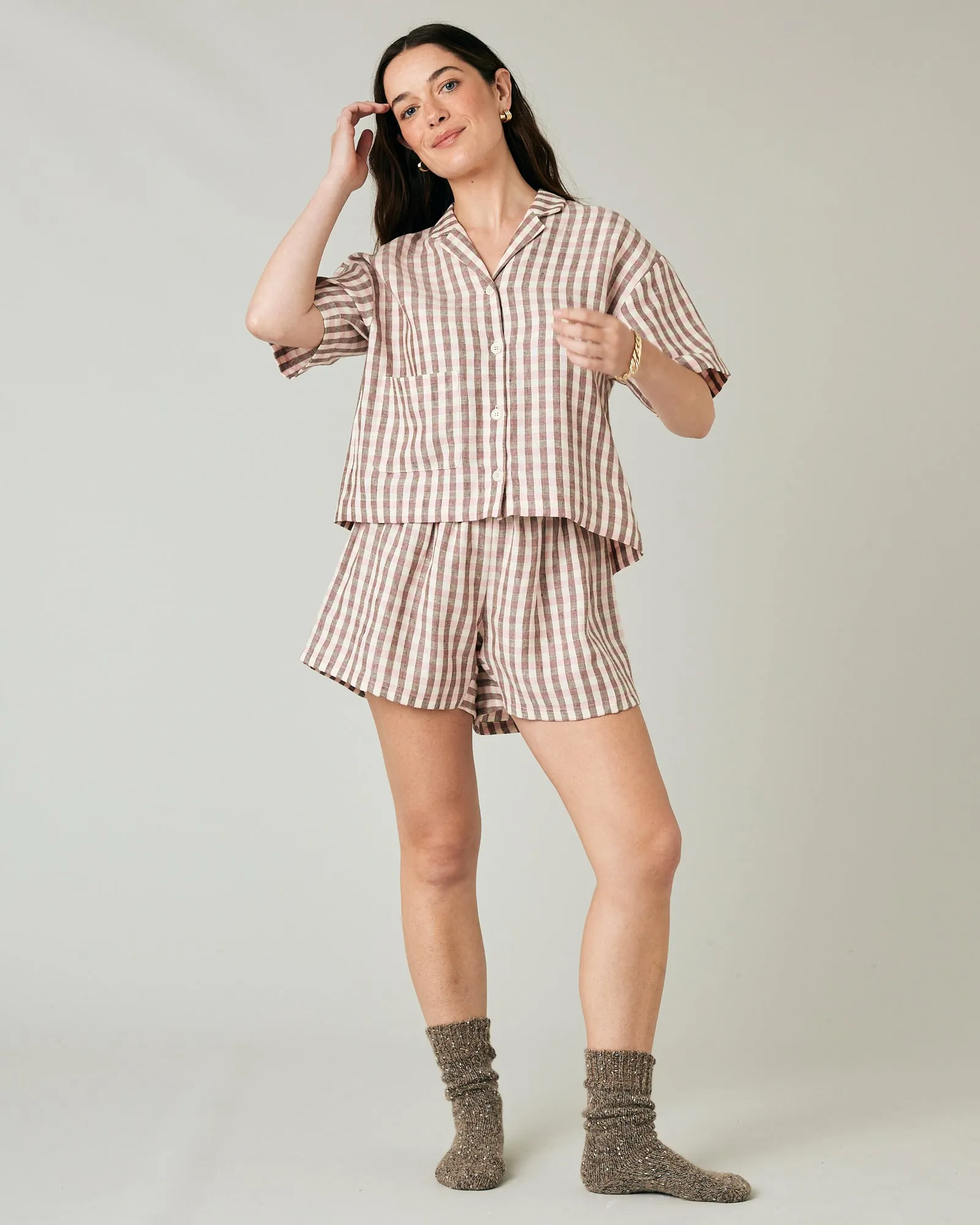 Wear Anywhere Neapolitan Check Linen Shorts sold by Beyond Nine product image thumbnail 5