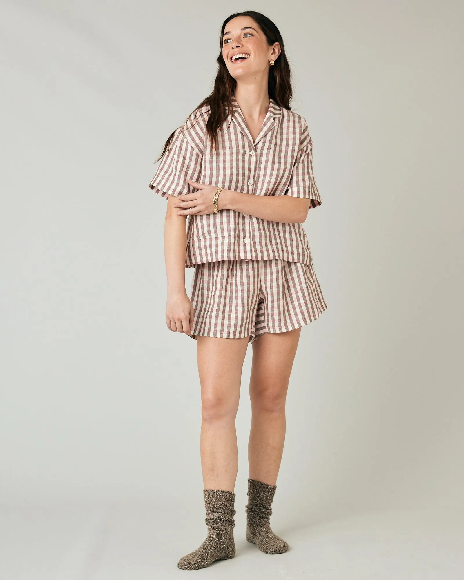 Wear Anywhere Neapolitan Check Linen Shorts sold by Beyond Nine product image thumbnail 4