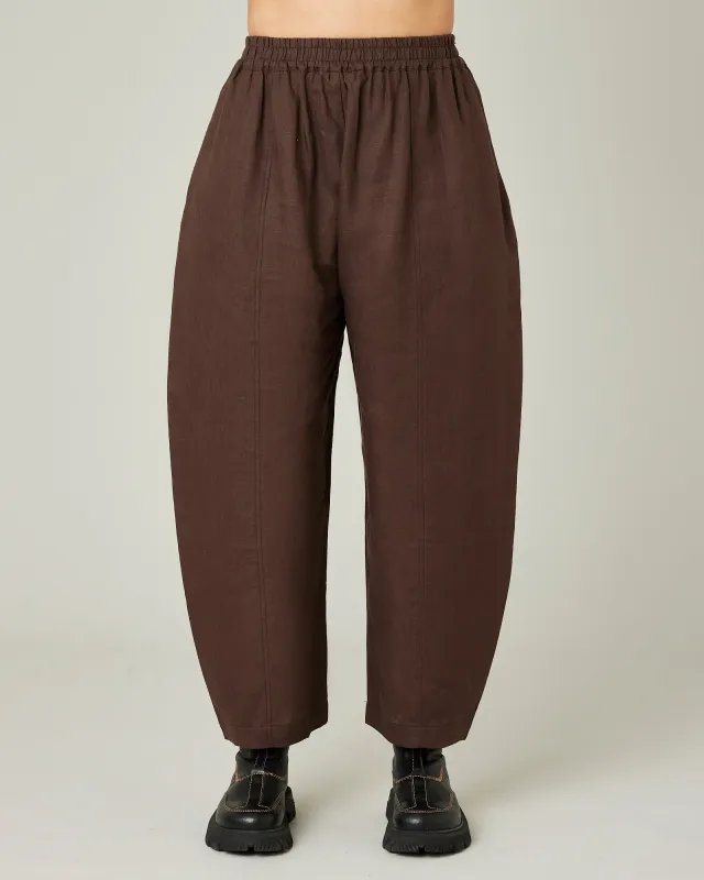 Longer Length Mabel Chocolate Linen Trousers sold by Beyond Nine