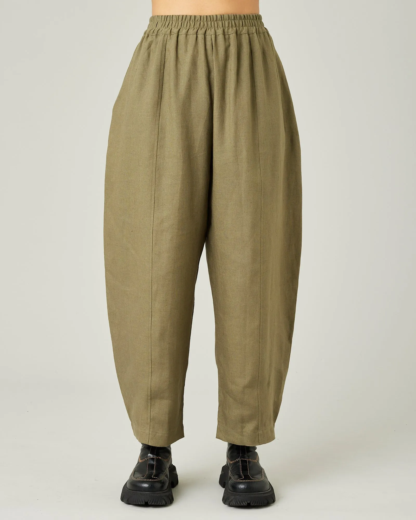 Longer Length Mabel Khaki Linen Trousers sold by Beyond Nine