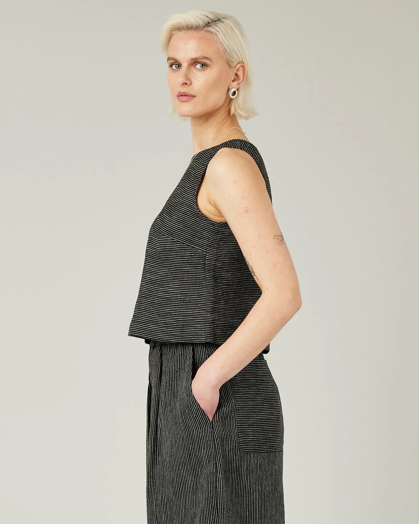 Esme Black & Ecru Pencil Stripe Linen Top sold by Beyond Nine product image thumbnail 2