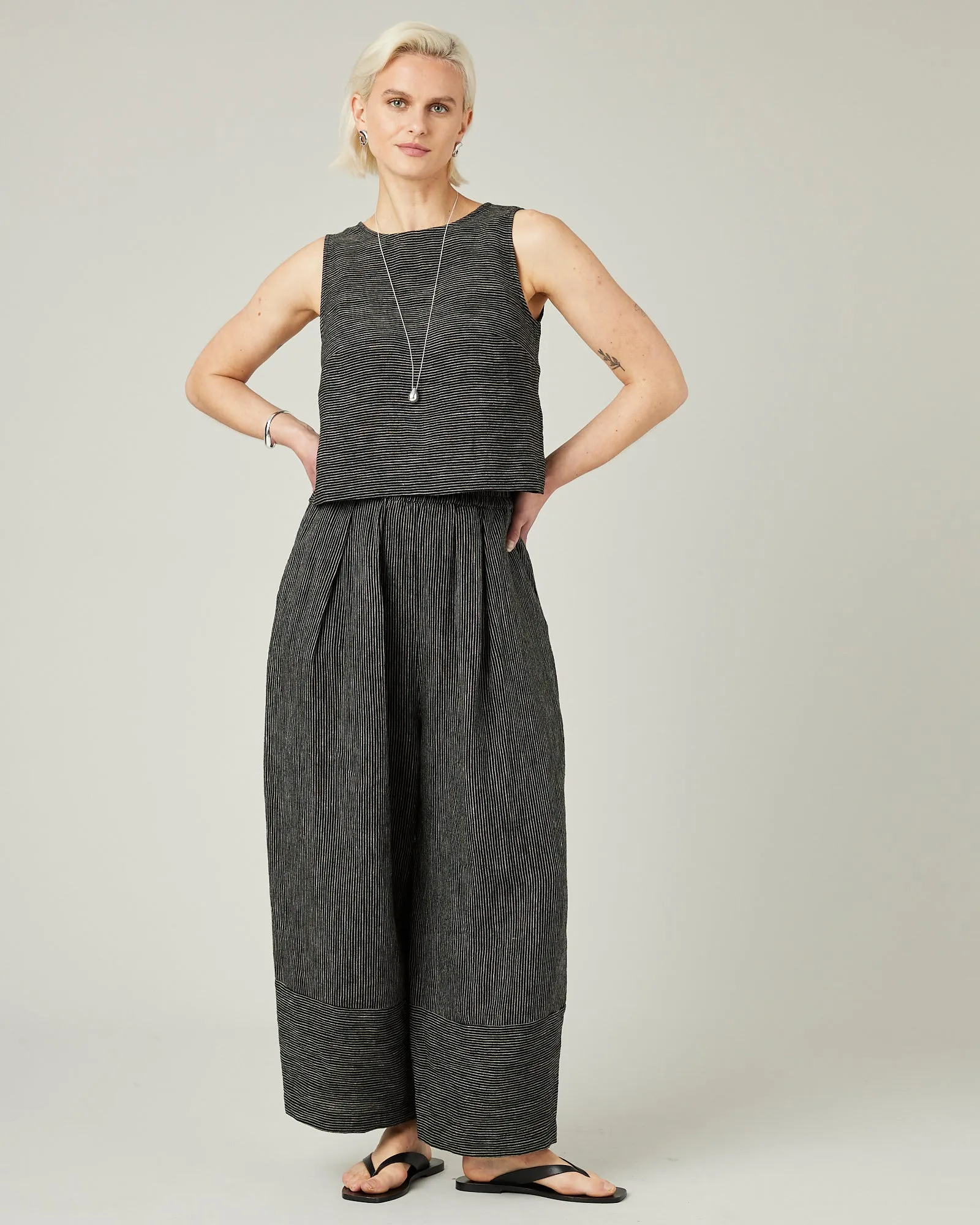 Esme Black & Ecru Pencil Stripe Linen Top sold by Beyond Nine product image thumbnail 5