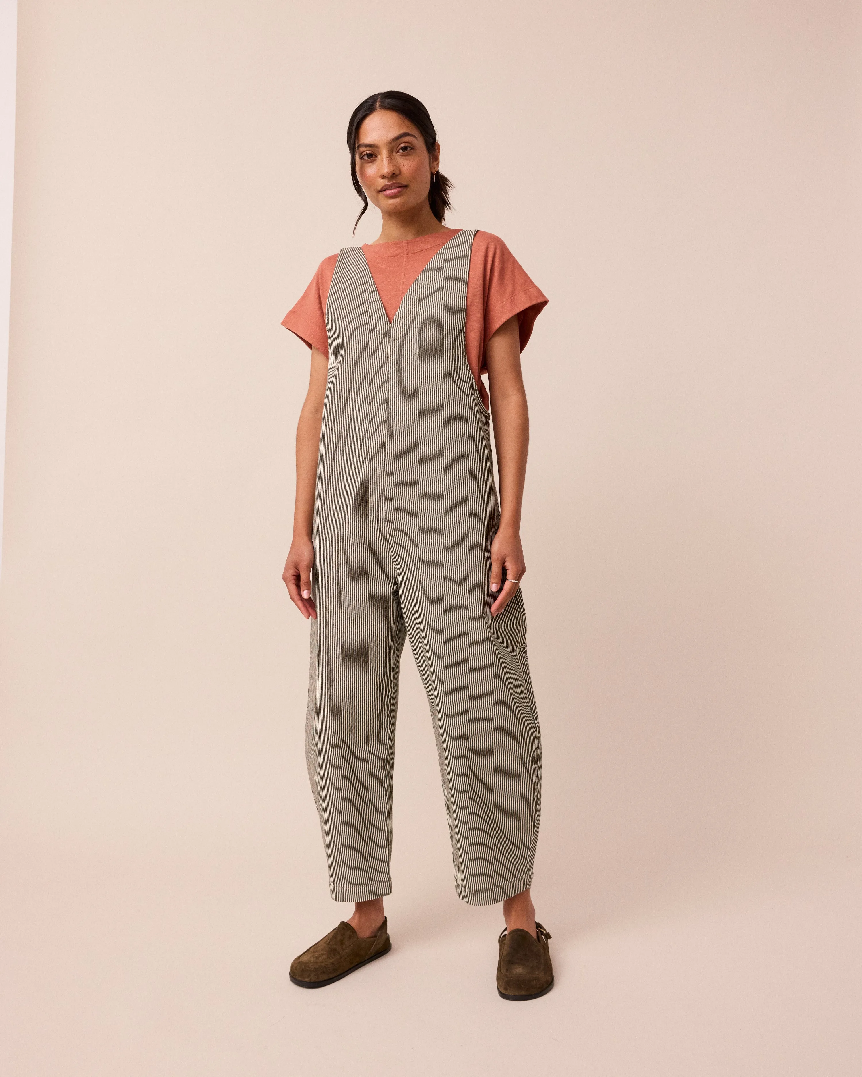 Ottie Hickory Stripe Denim Jumpsuit sold by Beyond Nine