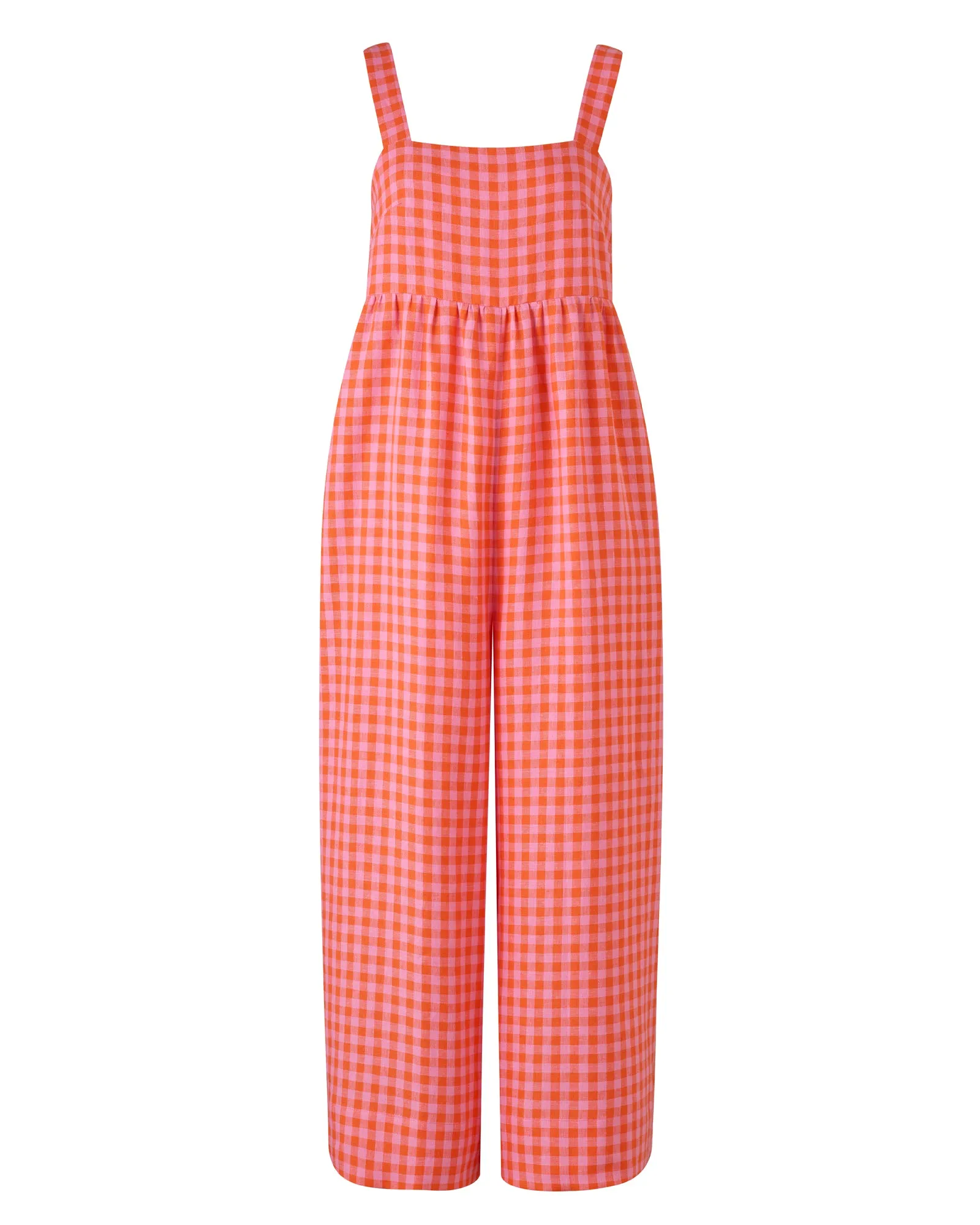 Cari Tomato & Pink Check Linen Jumpsuit sold by Beyond Nine