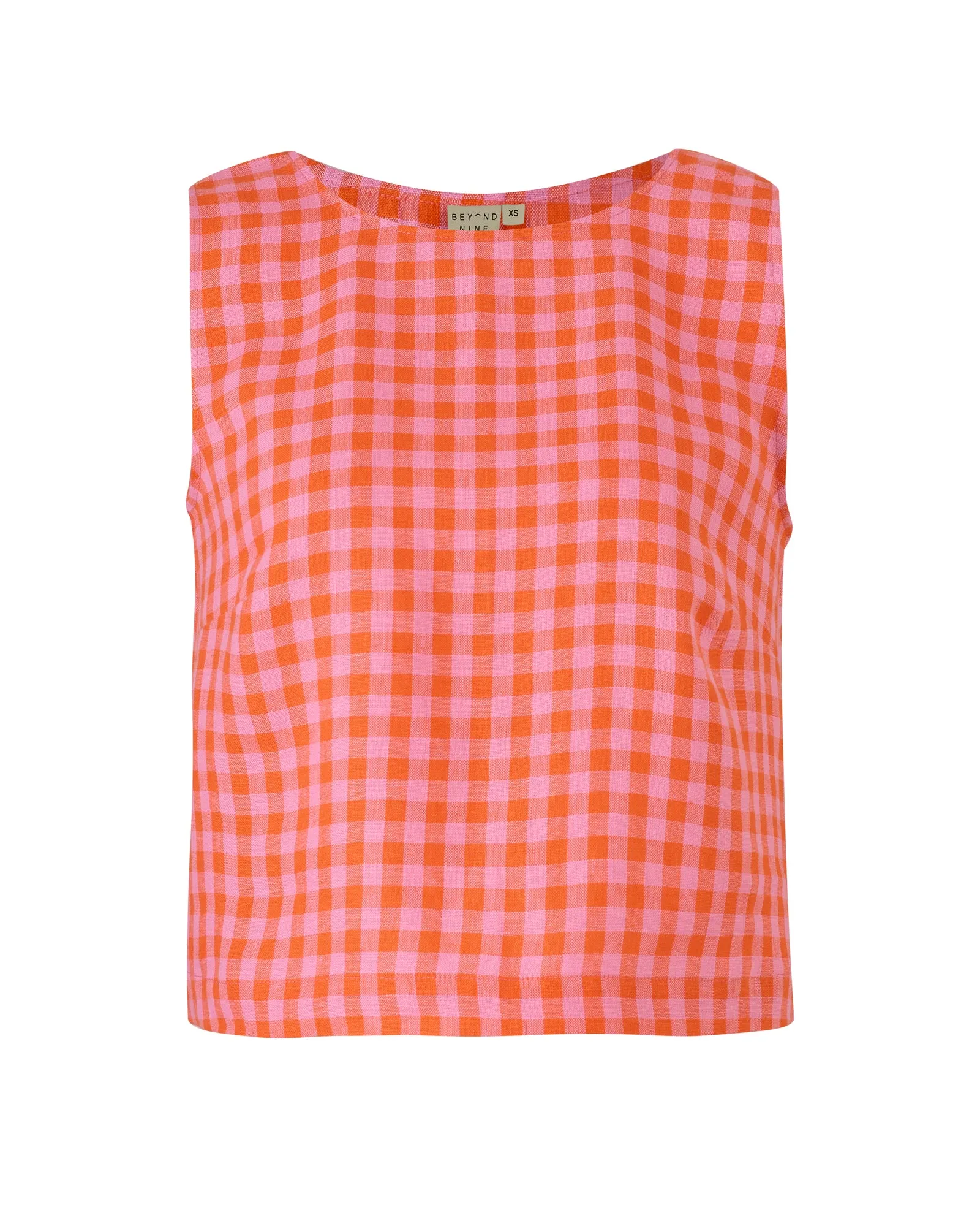 Esme Tomato & Pink Check Linen Top sold by Beyond Nine