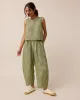 Esme Matcha Gingham Linen Top sold by Beyond Nine