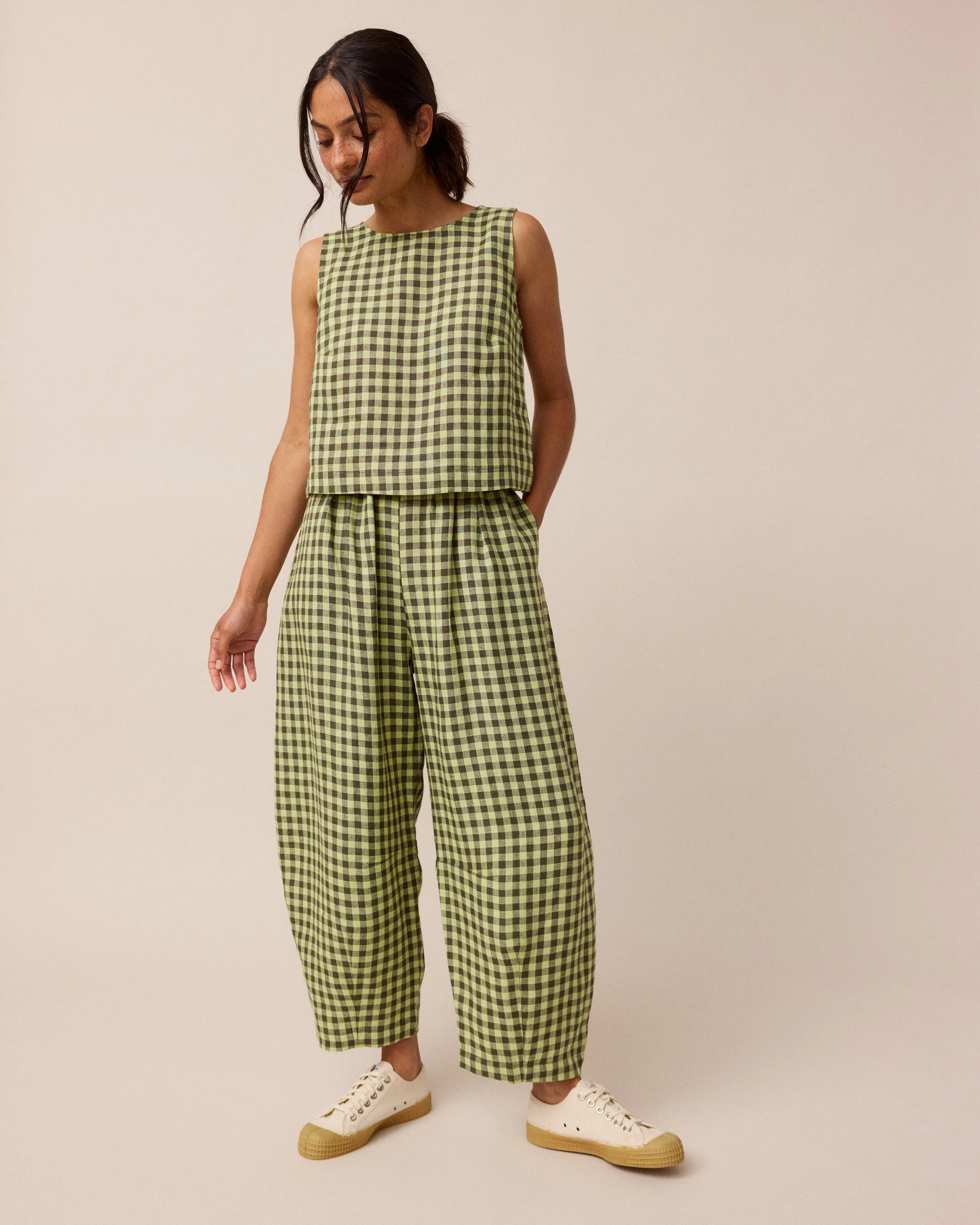 Esme Matcha Gingham Linen Top sold by Beyond Nine product image thumbnail 2