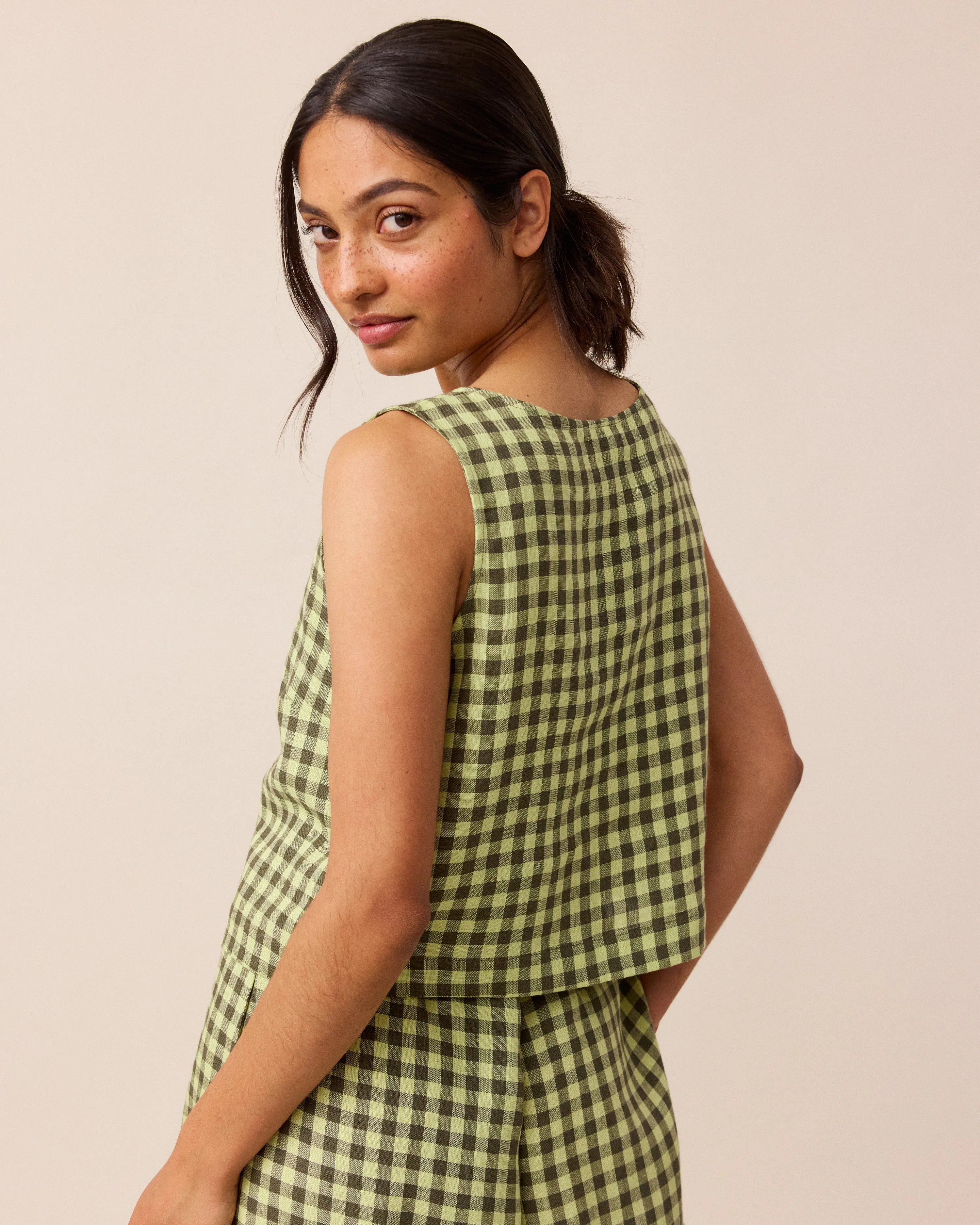 Esme Matcha Gingham Linen Top sold by Beyond Nine product image thumbnail 4