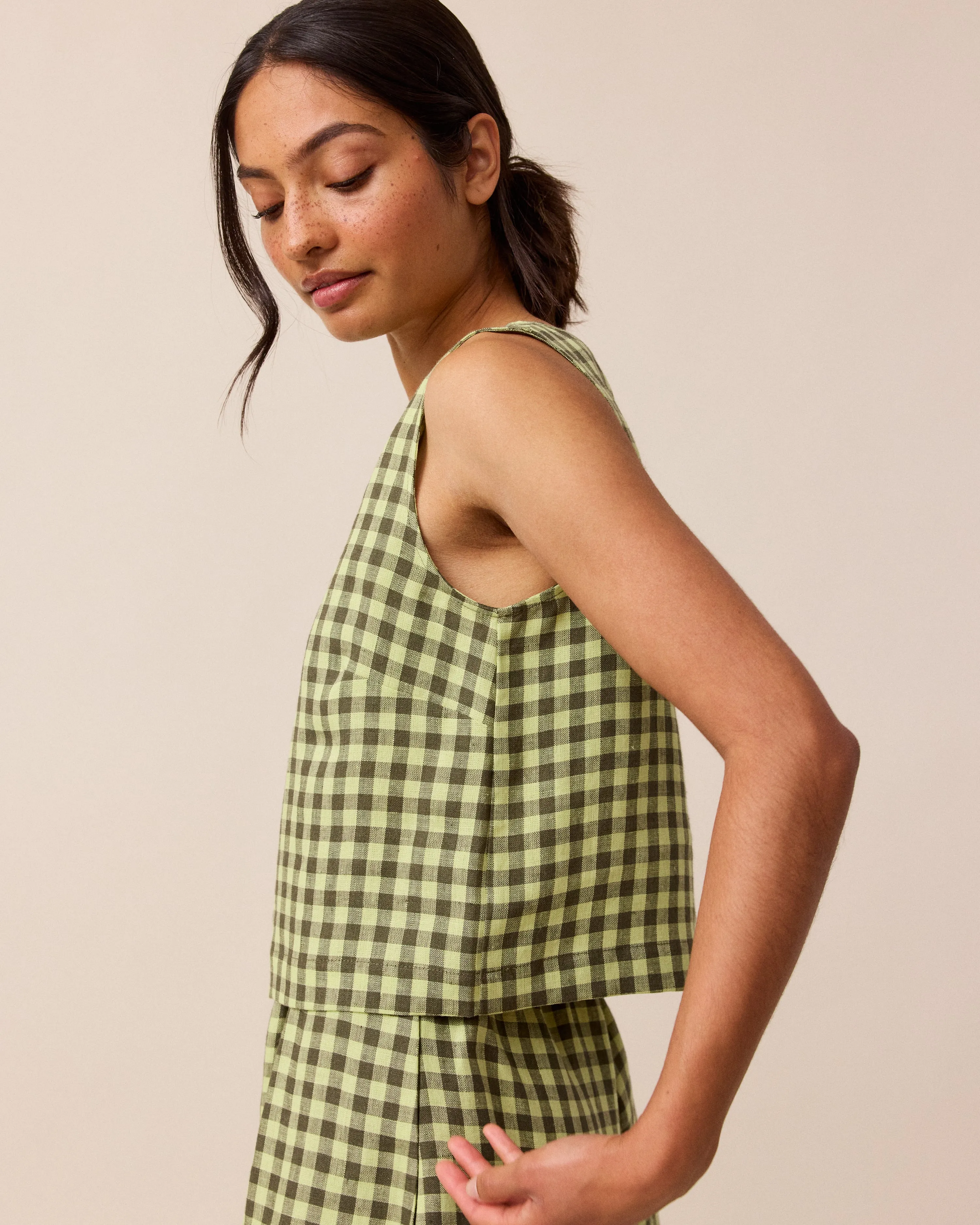 Esme Matcha Gingham Linen Top sold by Beyond Nine product image thumbnail 3