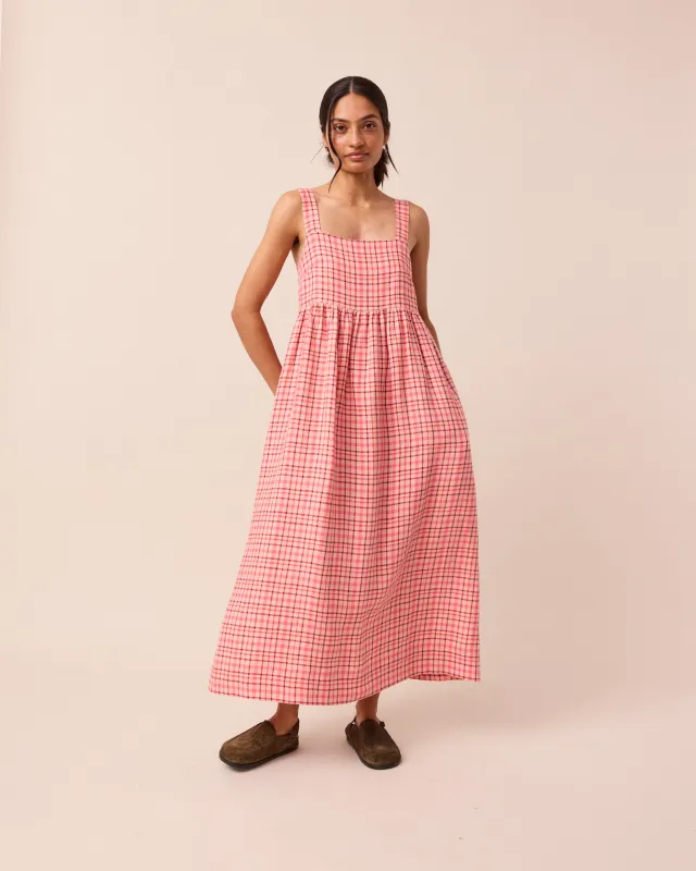 Suki Rosewood Plaid Linen Dress made by Beyond Nine