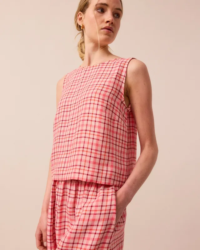 Esme Rosewood Plaid Linen Tops sold by Beyond Nine