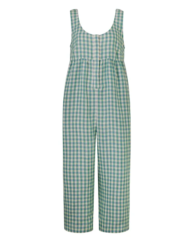 Savannah Ocean Check Linen Jumpsuit sold by Beyond Nine