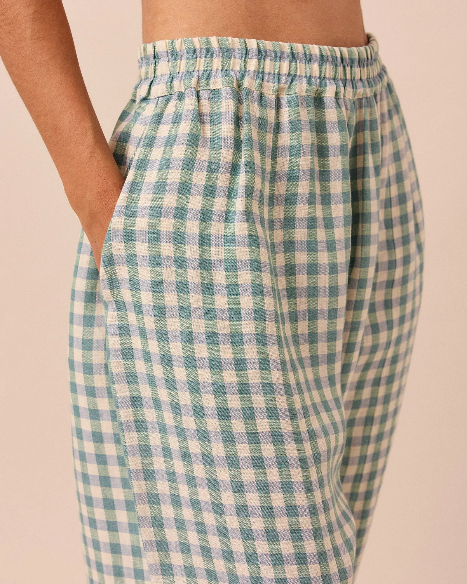 Mabel Ocean Check Linen Trousers sold by Beyond Nine product image thumbnail 2