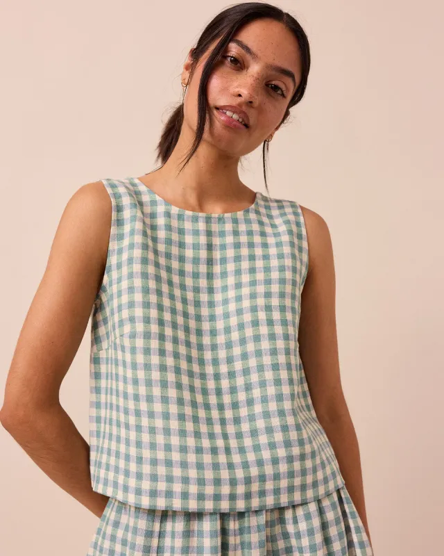 MADE TO ORDER Esme Ocean Check Linen Top sold by Beyond Nine