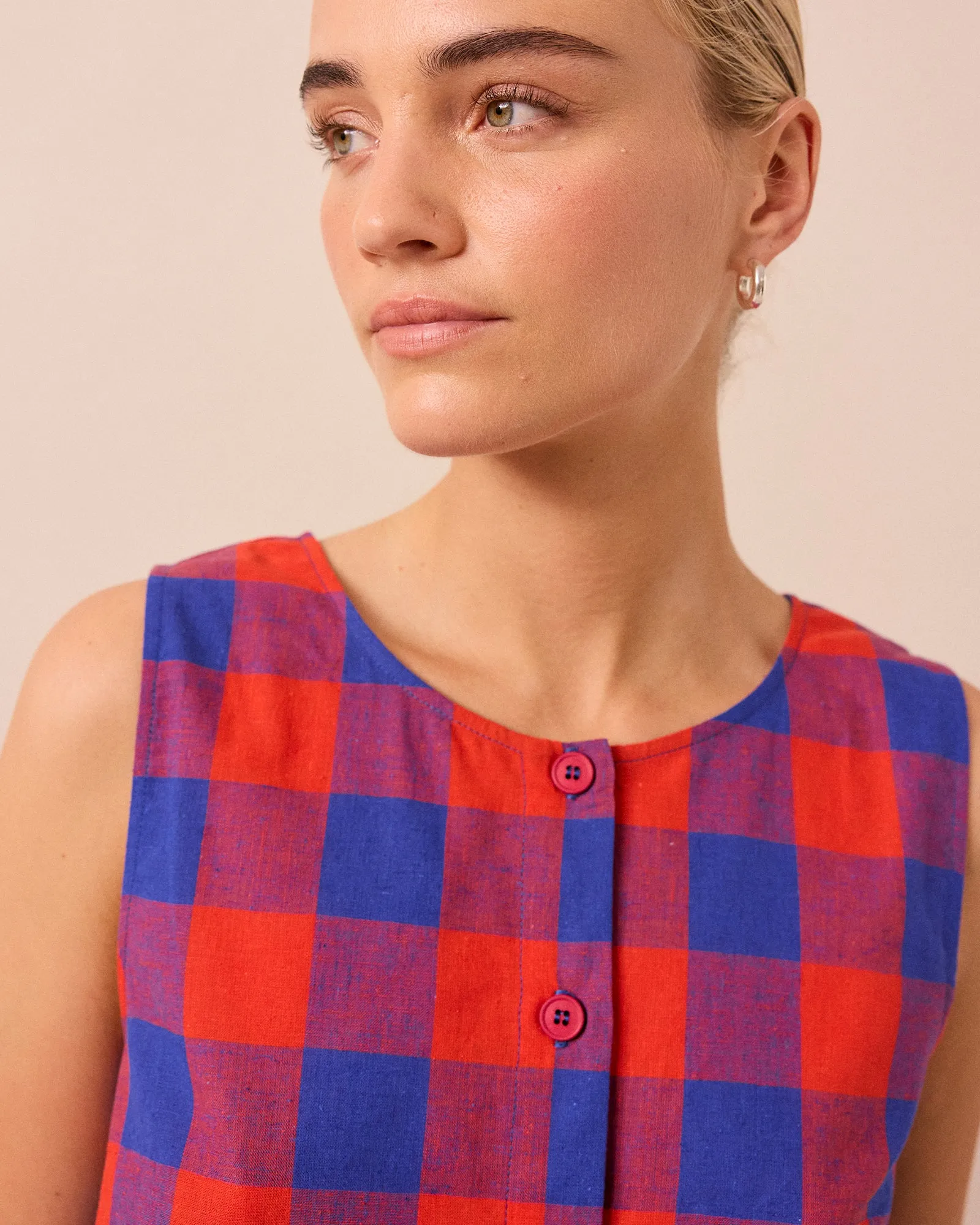Elodie Red & Blue Check Cotton Linen Top sold by Beyond Nine product image thumbnail 2